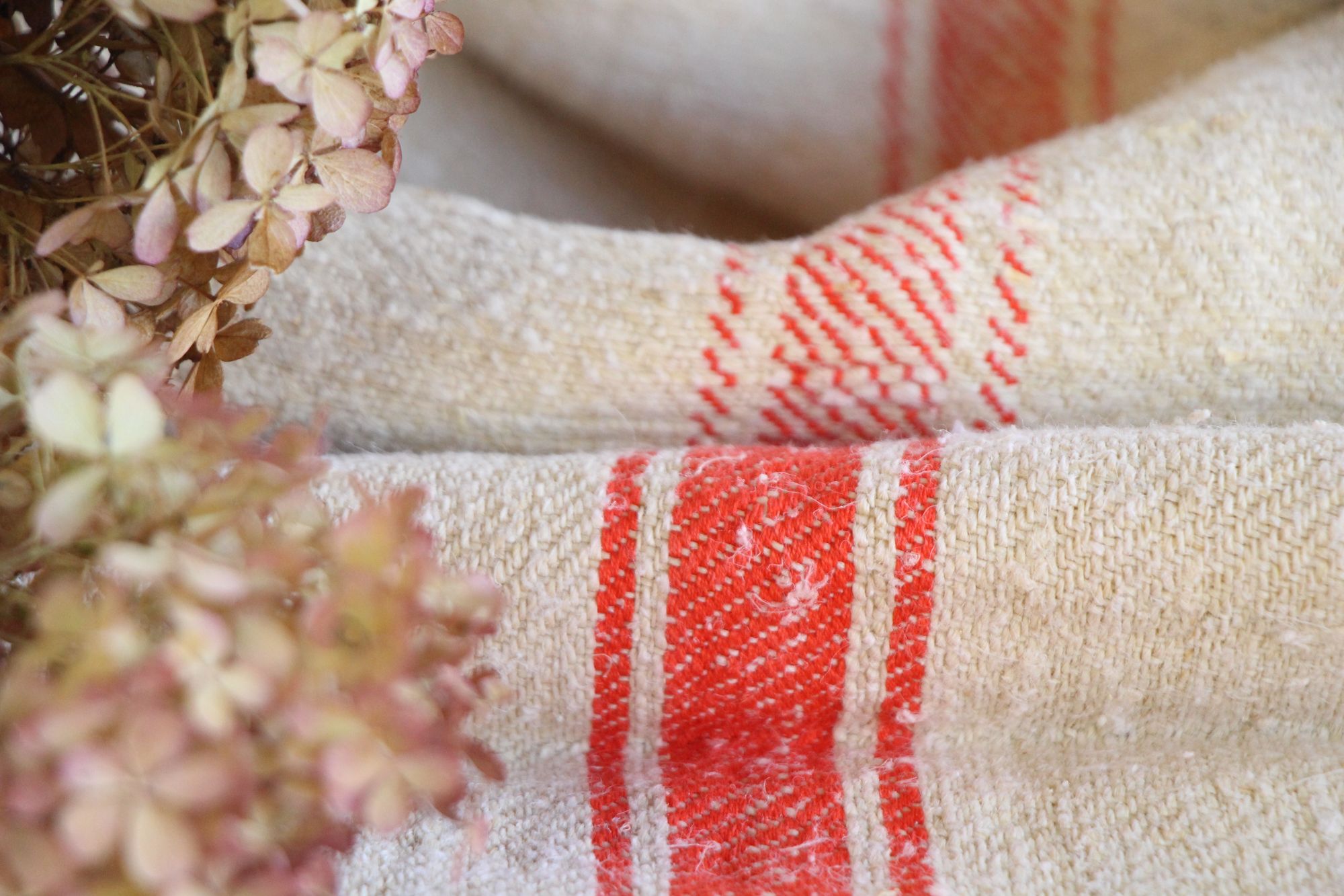 antiker Getreidesack aus Leine, handgewebt, Polsterstoff, seltene Streifen, langlebig, L 722 – Bild 5