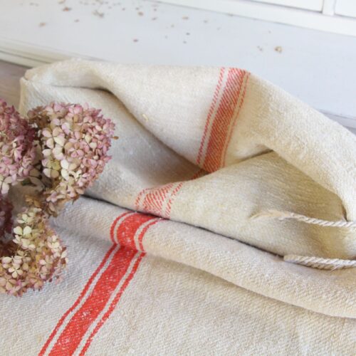 antiker Getreidesack aus Leine, handgewebt, Polsterstoff, seltene Streifen, langlebig, L 722 A