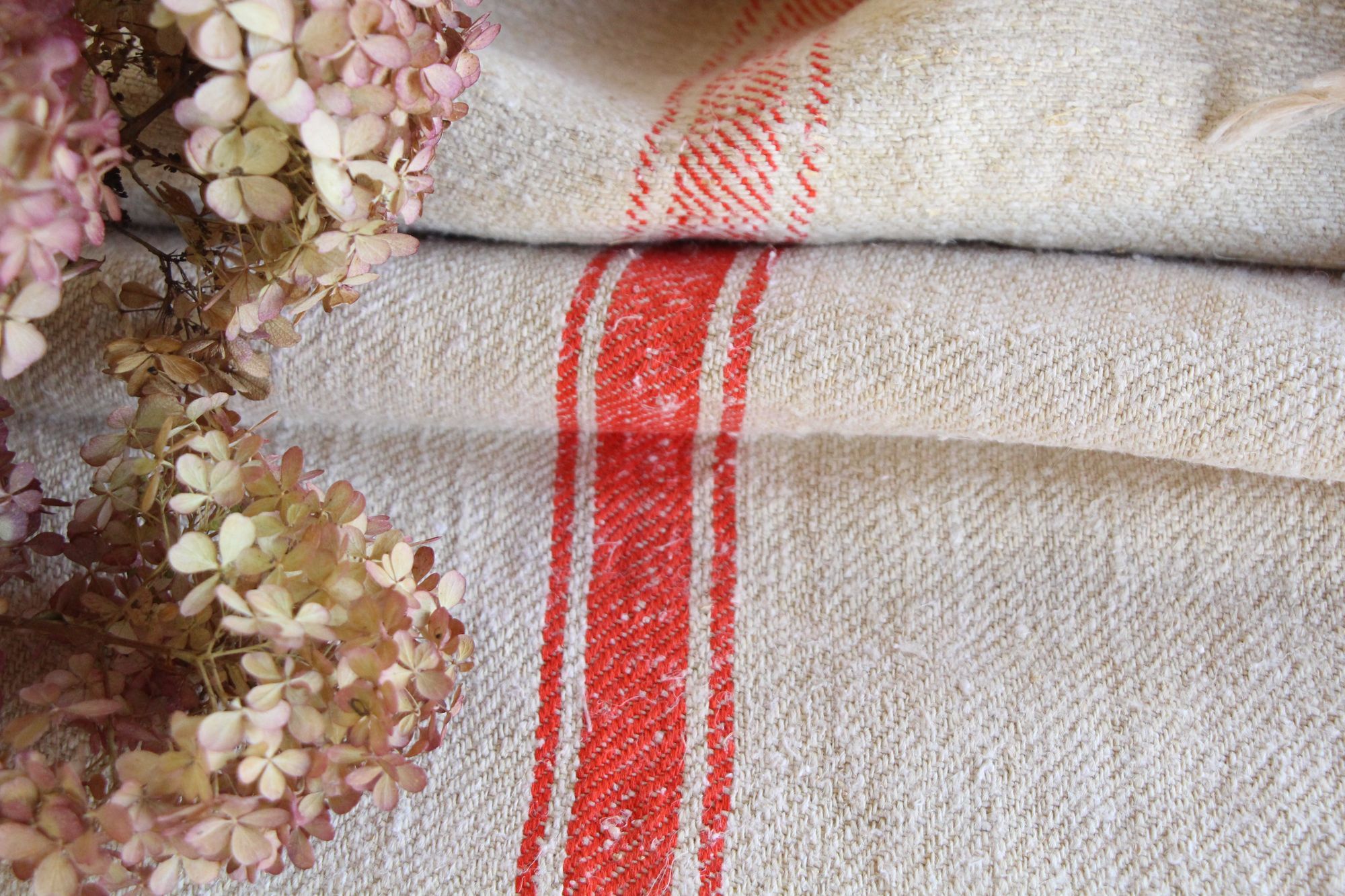 antiker Getreidesack aus Leine, handgewebt, Polsterstoff, seltene Streifen, langlebig, L 722 – Bild 7