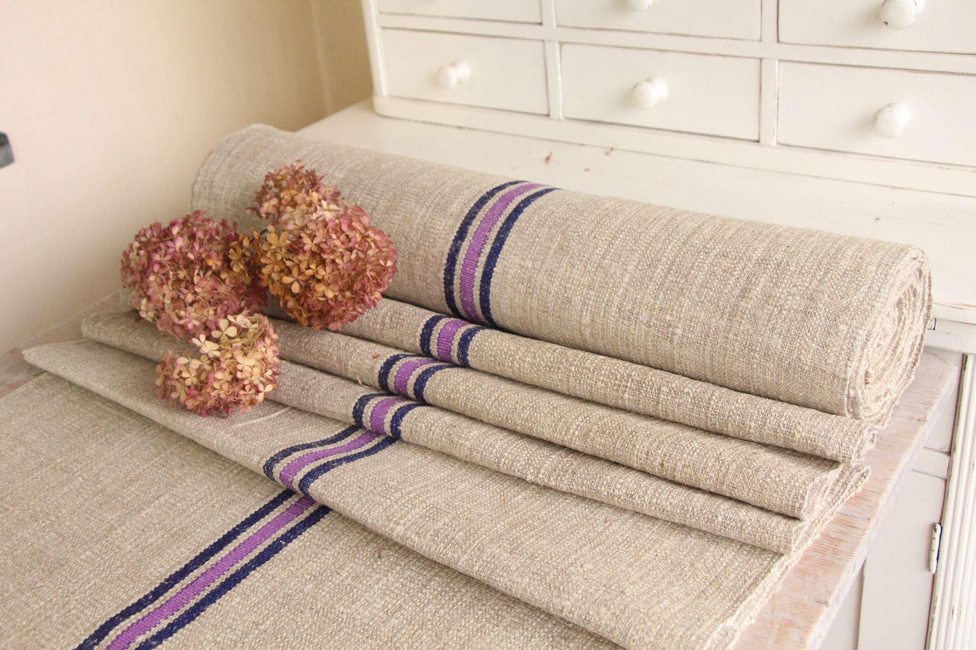 antiker Leinenstoff, 10,8 m, Polsterstoff, seltene Streifen, Langlebig, UW 478 – Bild 5