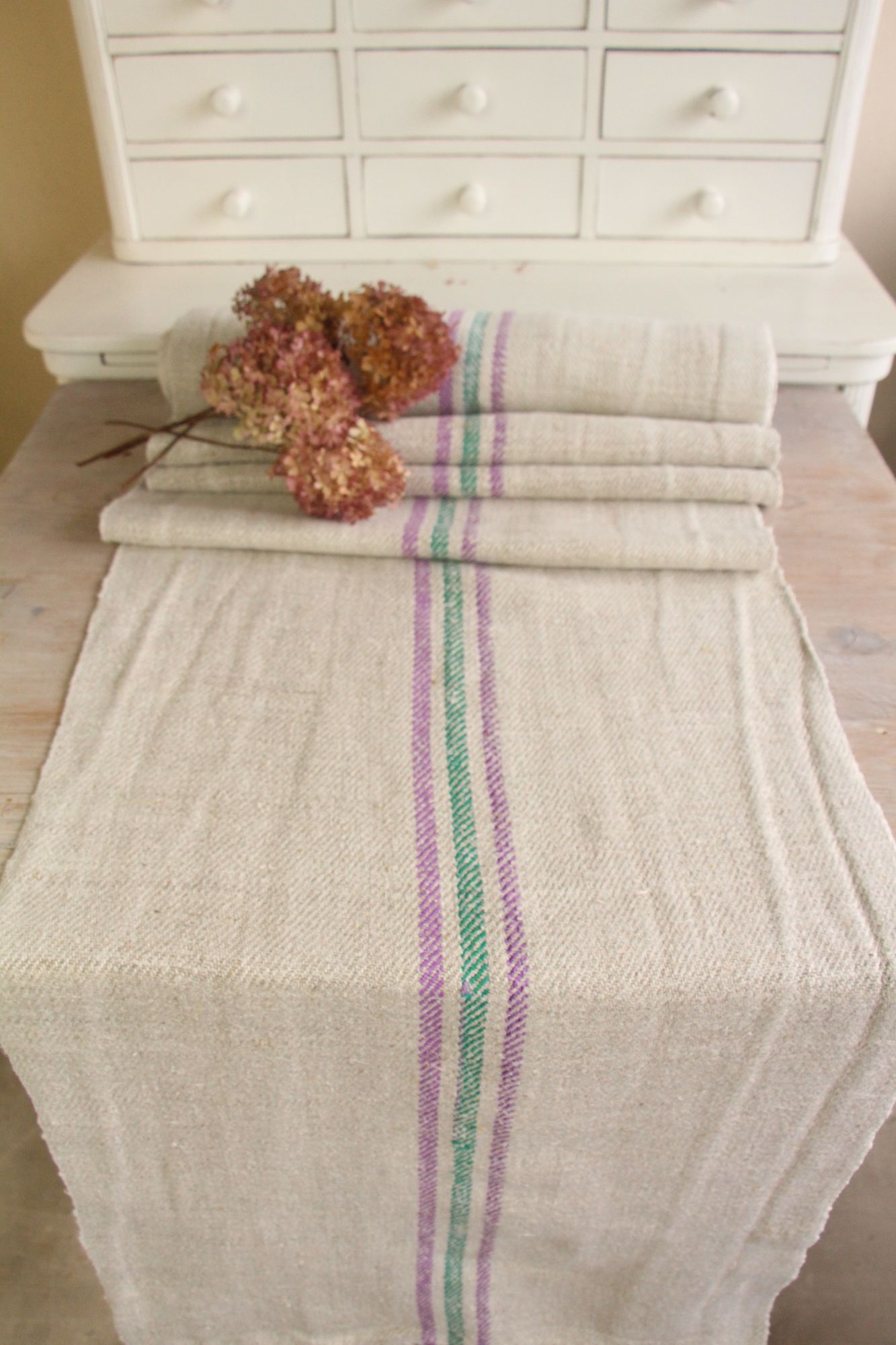 antique linen fabric, 6.01 y, handwoven, upholstery fabric, rare stripes, durabel, T 146 - Image 2