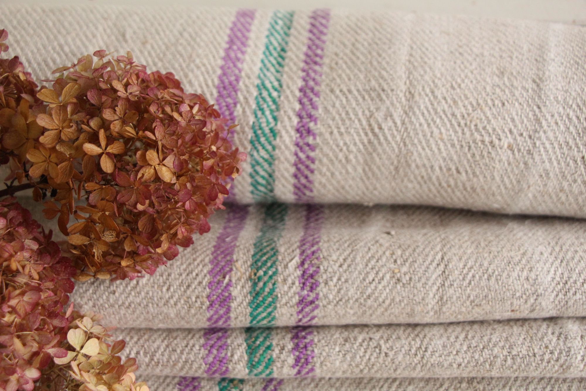 antique linen fabric, 6.01 y, handwoven, upholstery fabric, rare stripes, durabel, T 146 - Image 9