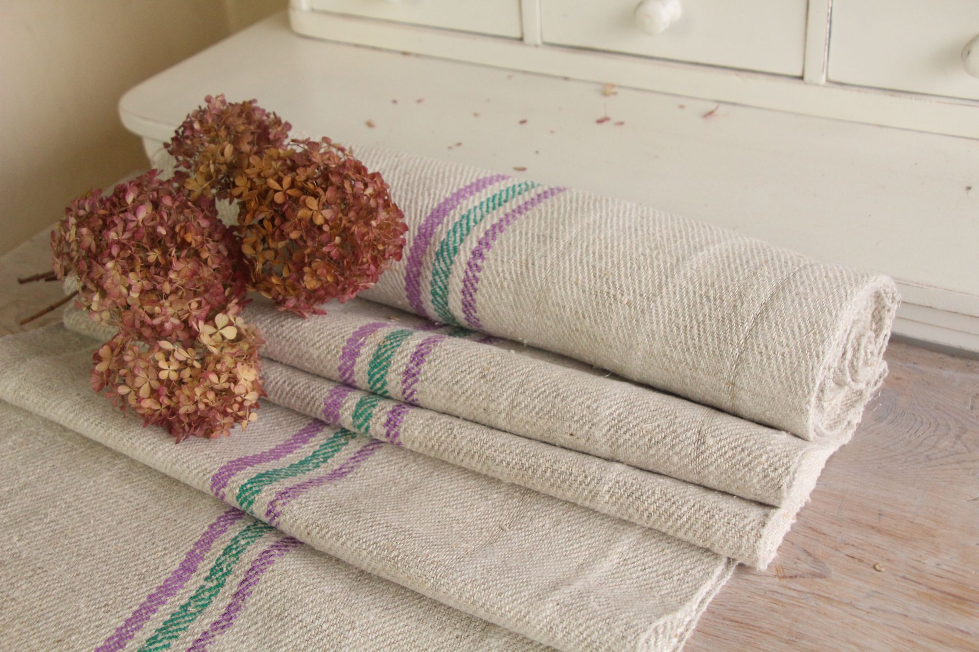 antique linen fabric, 6.01 y, handwoven, upholstery fabric, rare stripes, durabel, T 146 - Image 3