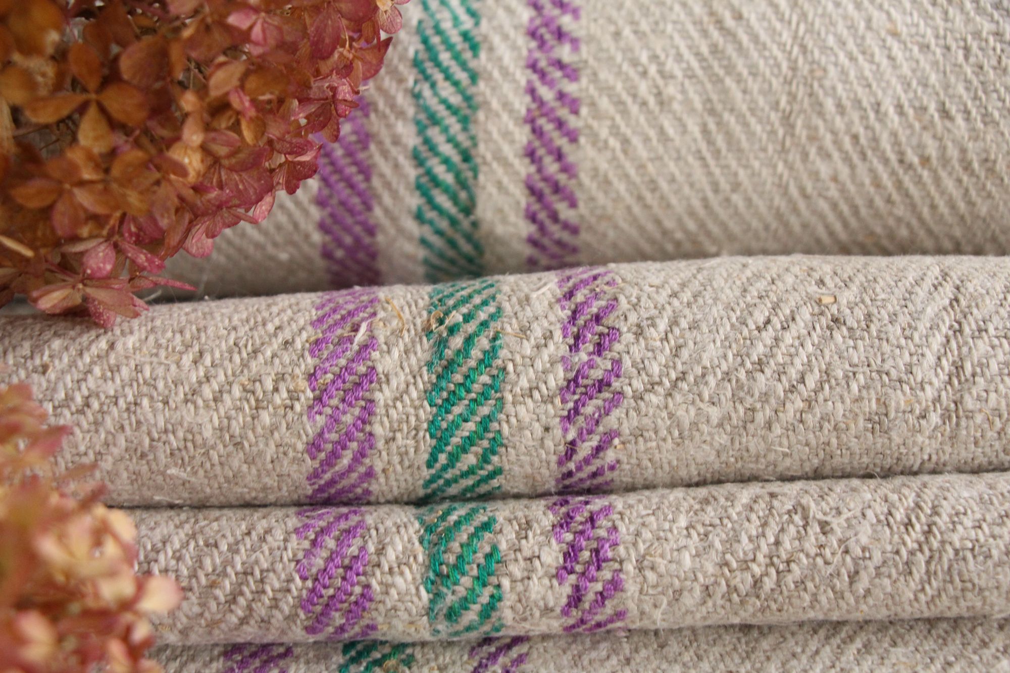 antique linen fabric, 6.01 y, handwoven, upholstery fabric, rare stripes, durabel, T 146 - Image 6