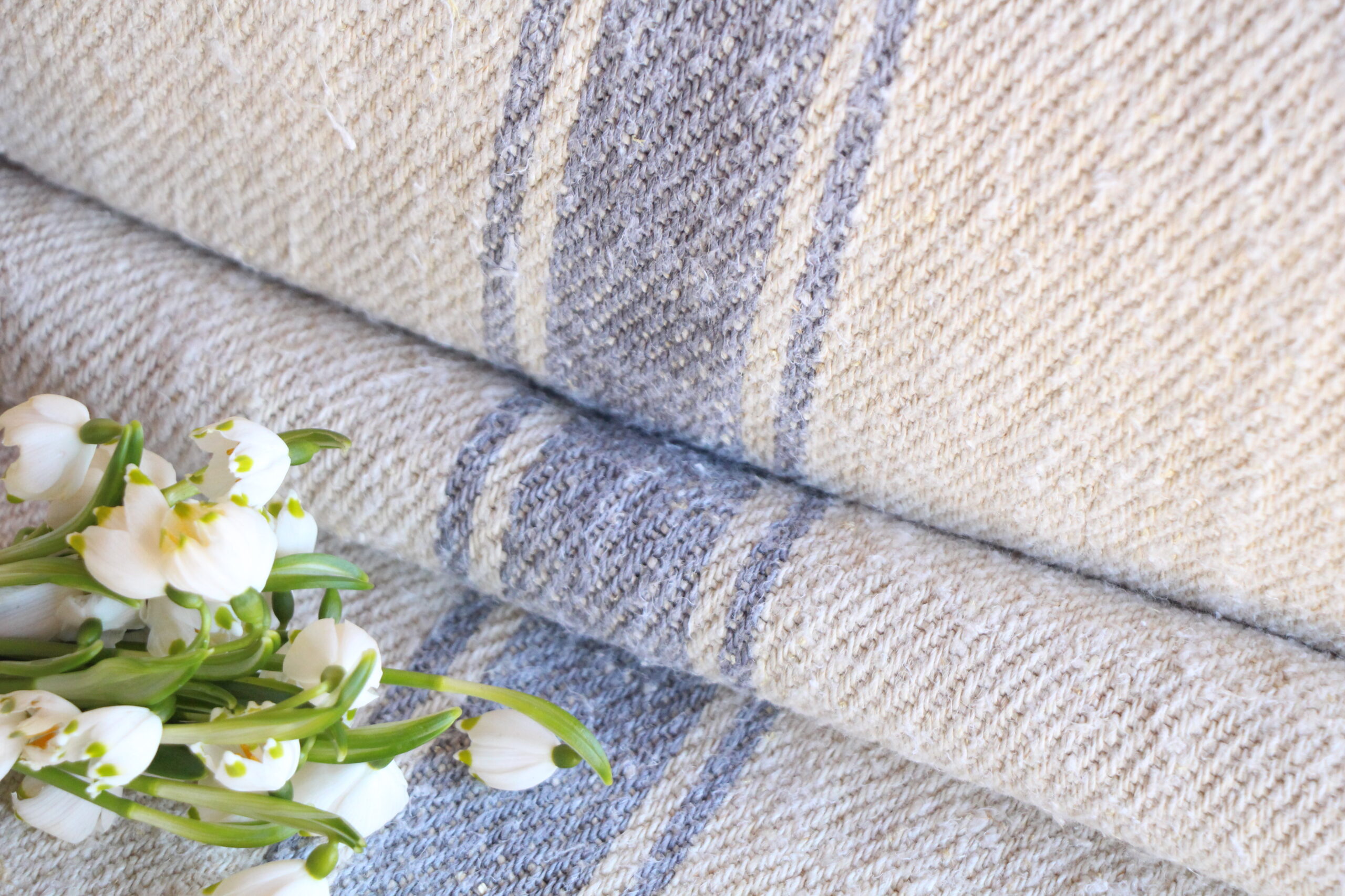 antique linen fabric, 10.93 y, upholstery fabric, faded stripes, durabel, Z 163 - Image 2