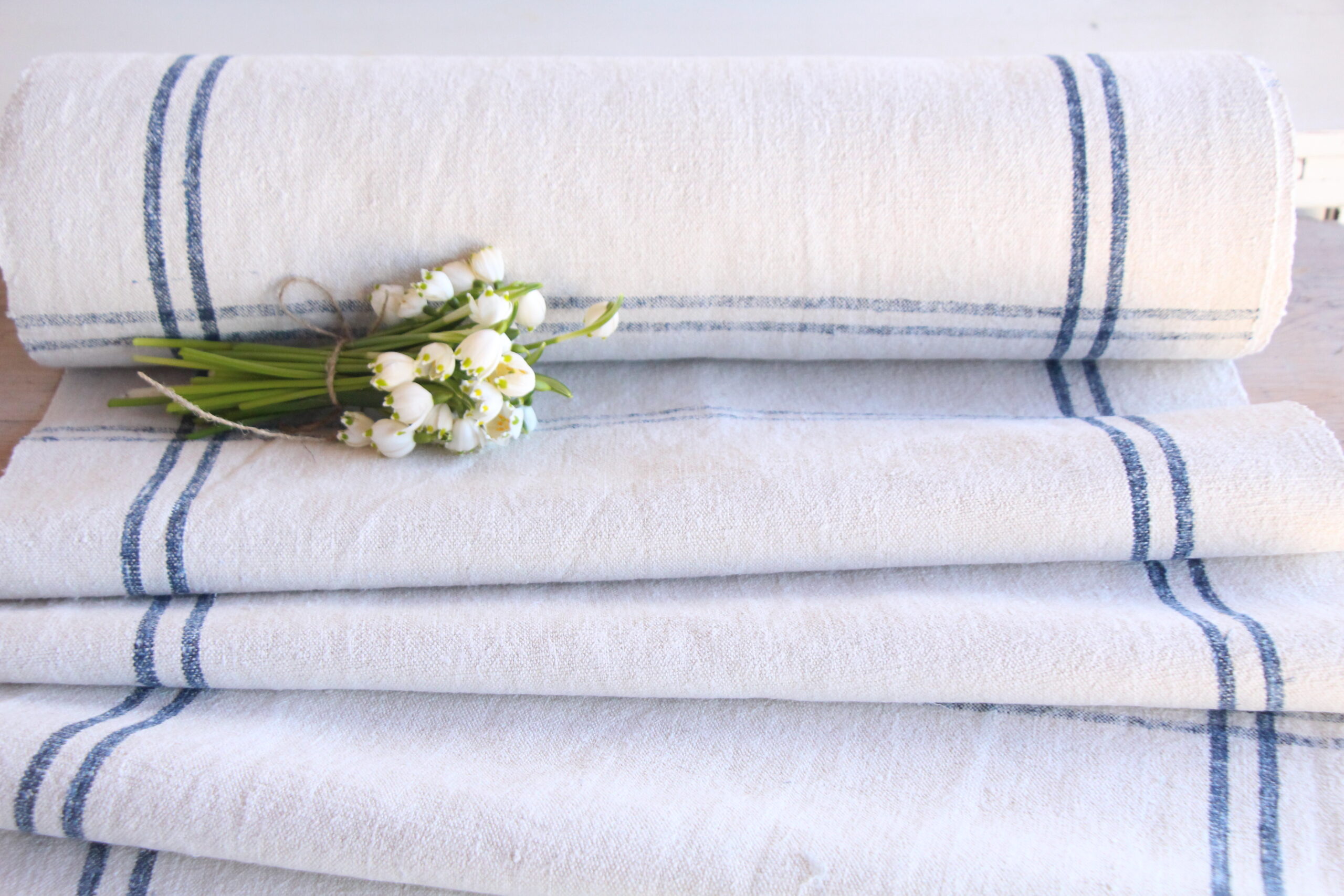 antique linen fabric, 15y, table cloth, faded stripes, durabel, Z 159 - Image 10