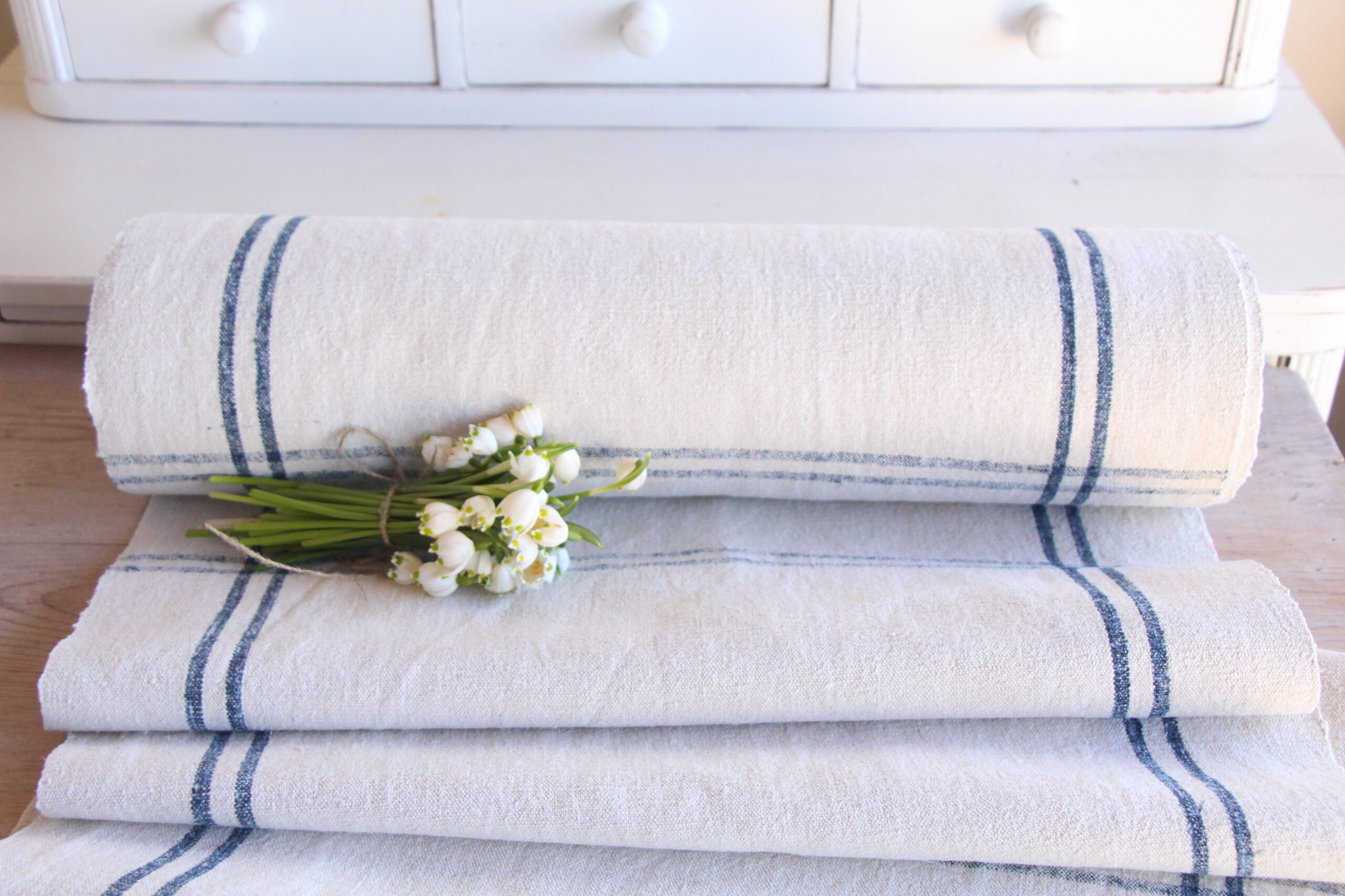 antique linen fabric, 15y, table cloth, faded stripes, durabel, Z 159 - Image 4