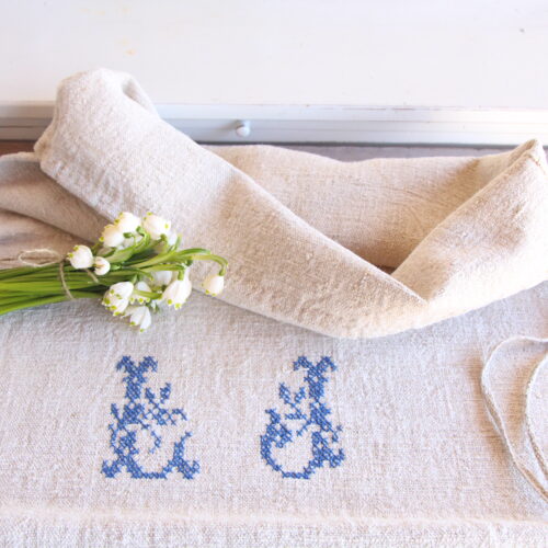 antiker Getreidesack aus Leine, Gustavian Style, Tischwäsche, langlebig, L 806