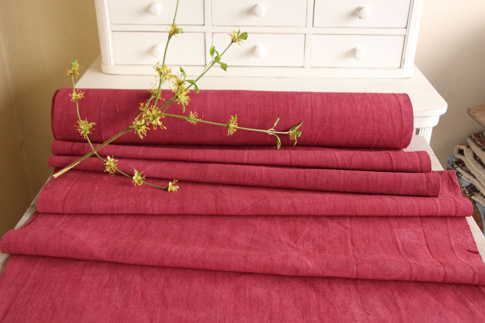 dyed antique linen fabric, 10.94y, french linen, upholstery fabric, Z 182 - Image 3