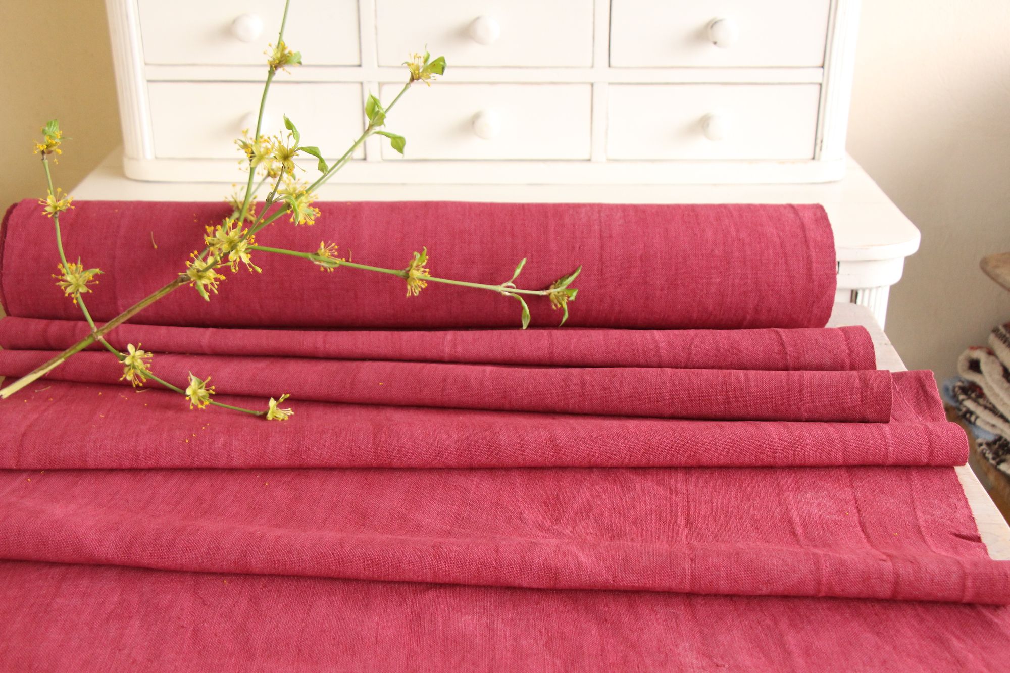 dyed antique linen fabric, 10.94y, french linen, upholstery fabric, Z 182 - Image 5