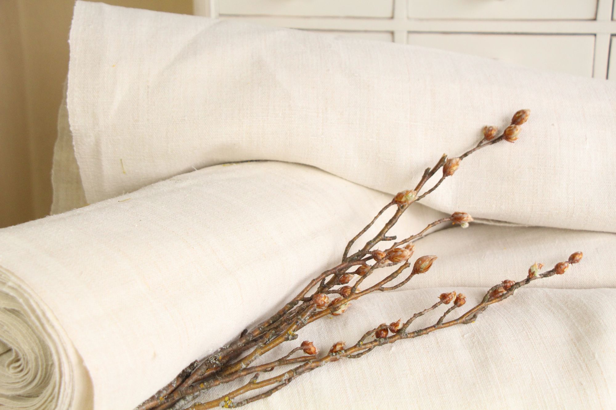 antique linen fabric, 67.15y, upholstery fabric, wedding decor, bulk offer, Z190 - Image 3