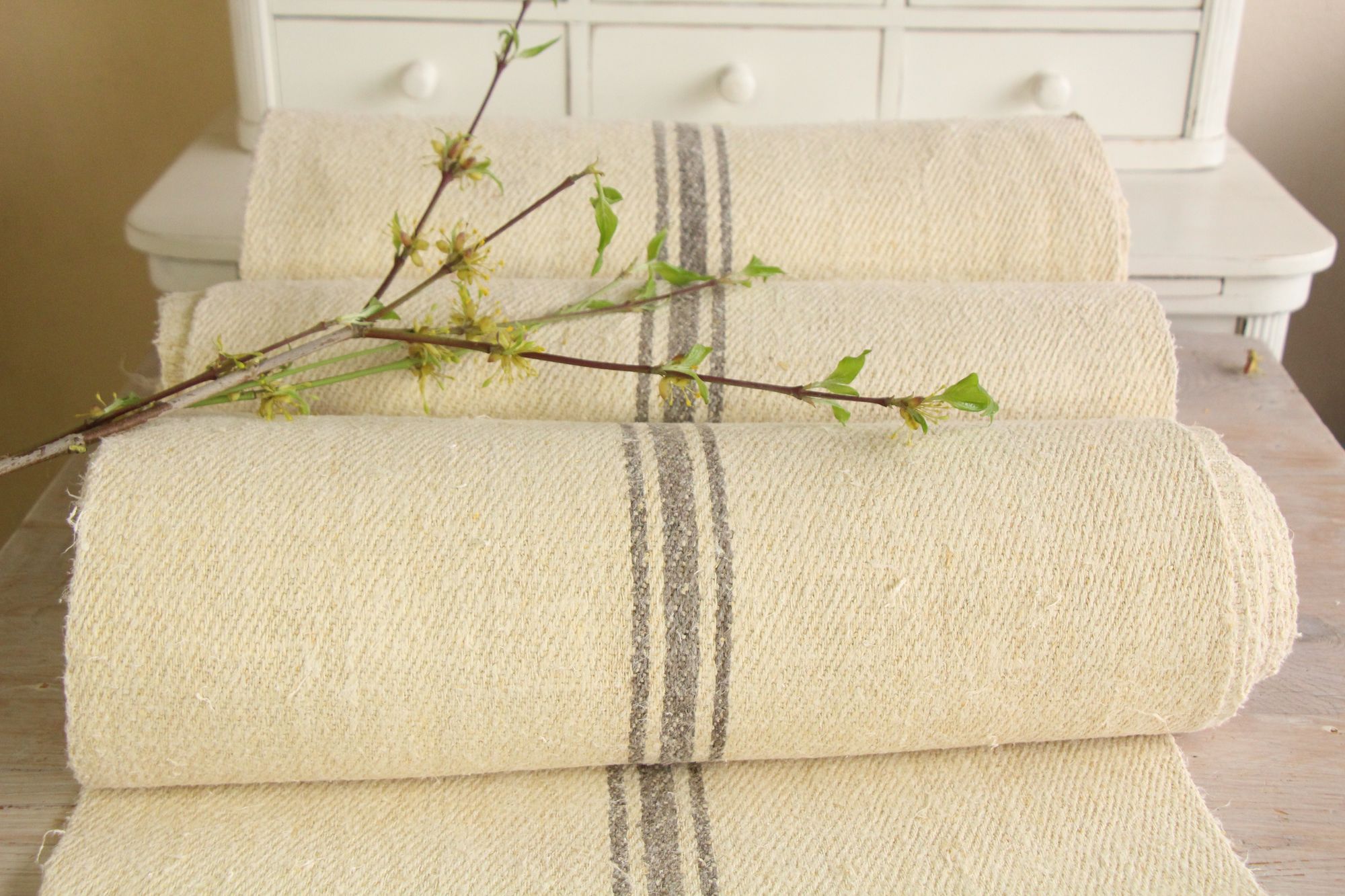 antiker Leinenstoff 24,2 m, Großangebot, Polsterstoff, wabi sabi, Z 175 – Bild 4