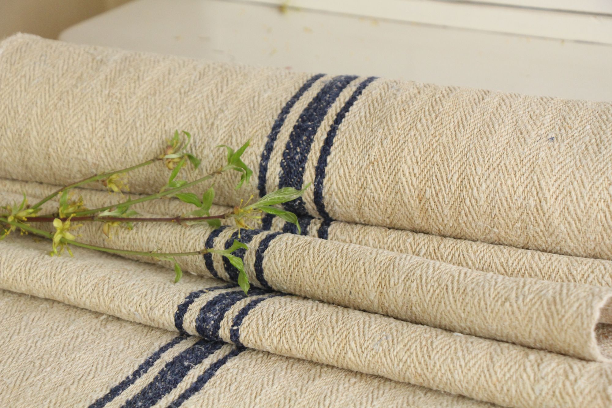 antique linen fabric, 6.60y, upholstery fabric, faded stripes, durabel, Z 184 - Image 3