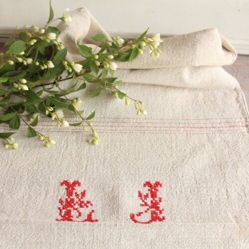 antique linen grainsack, rustic, pillow fabric, durable, wabi sabi decor, L 486