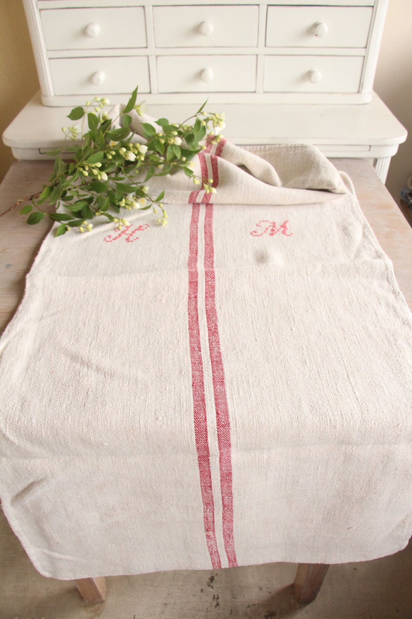 antique linen grainsack, rustic, pillow fabric, durable, wabi sabi decor, L 598 - Image 2