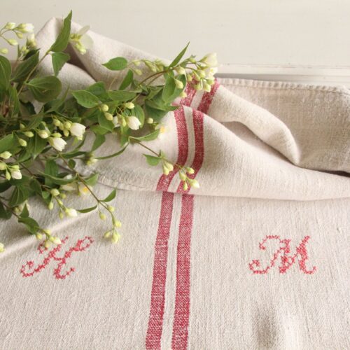 antique linen grainsack, rustic, pillow fabric, durable, wabi sabi decor, L 598