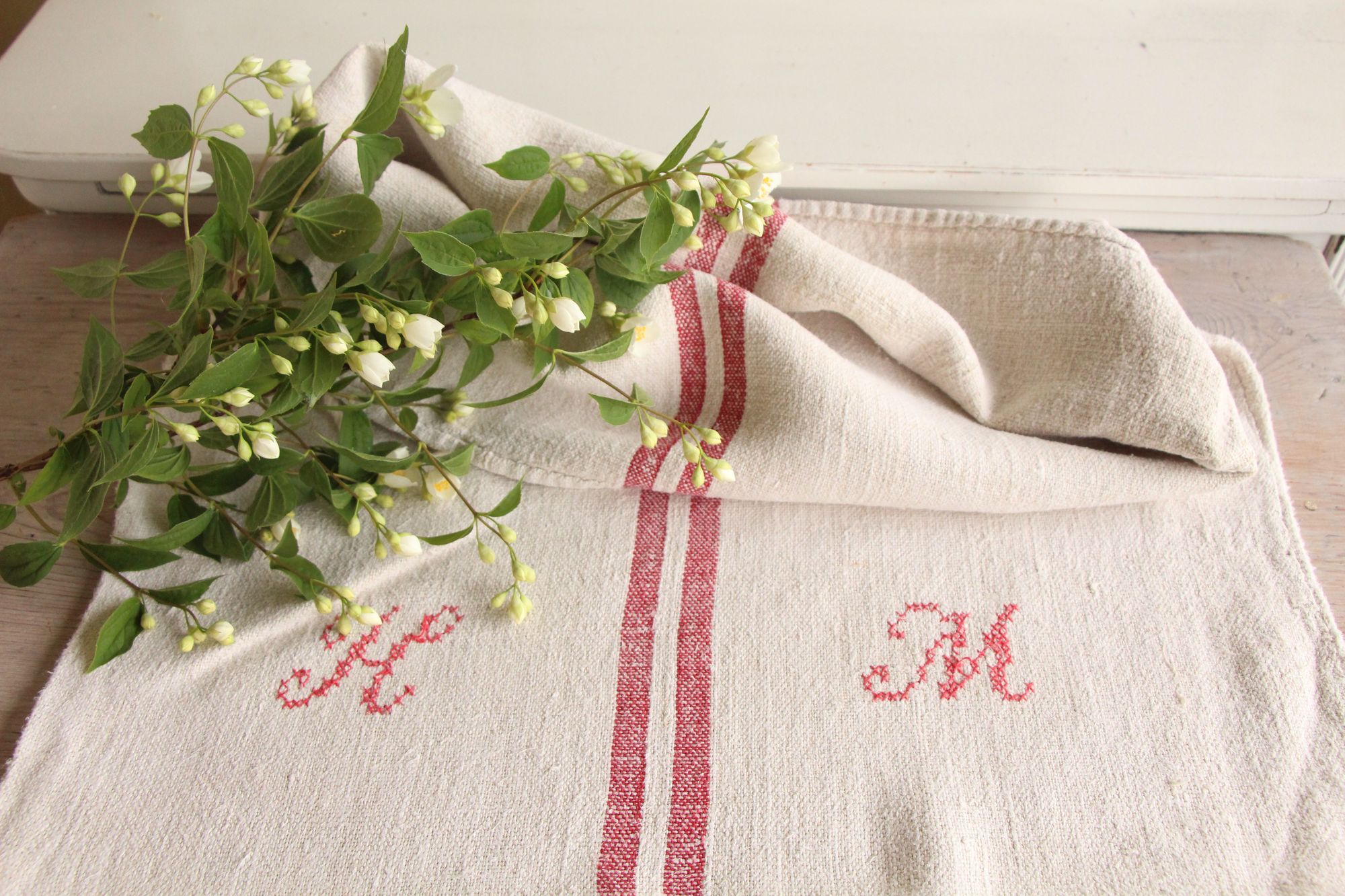 antique linen grainsack, rustic, pillow fabric, durable, wabi sabi decor, L 598