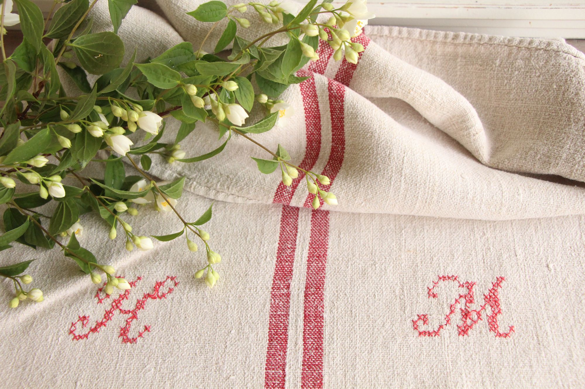 antique linen grainsack, rustic, pillow fabric, durable, wabi sabi decor, L 598 - Image 3