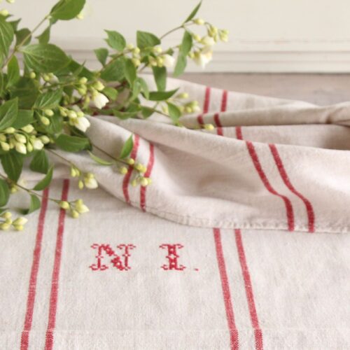 antique linen grainsack, rustic, pillow fabric, durable, wabi sabi decor, monogram, L 599