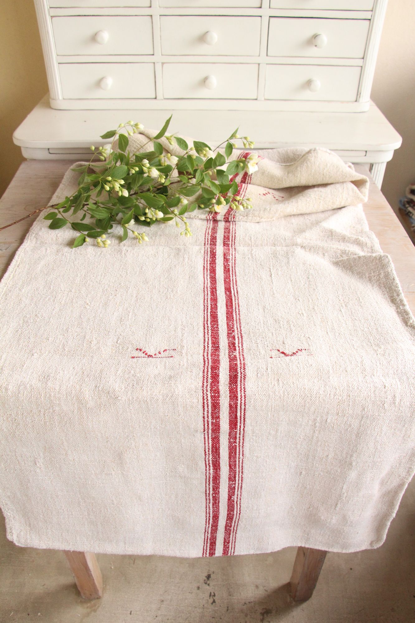 antique linen grainsack, rustic, pillow fabric, durable, wabi sabi decor, monogram, L 669 - Image 10