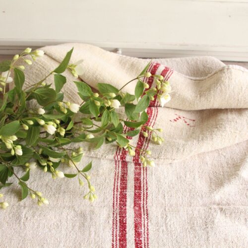 antique linen grainsack, rustic, pillow fabric, durable, wabi sabi decor, monogram, L 669