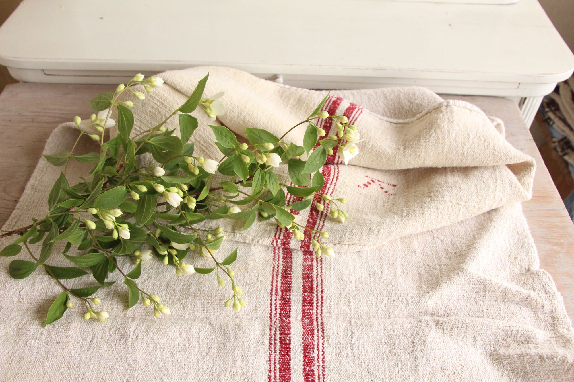 antique linen grainsack, rustic, pillow fabric, durable, wabi sabi decor, monogram, L 669