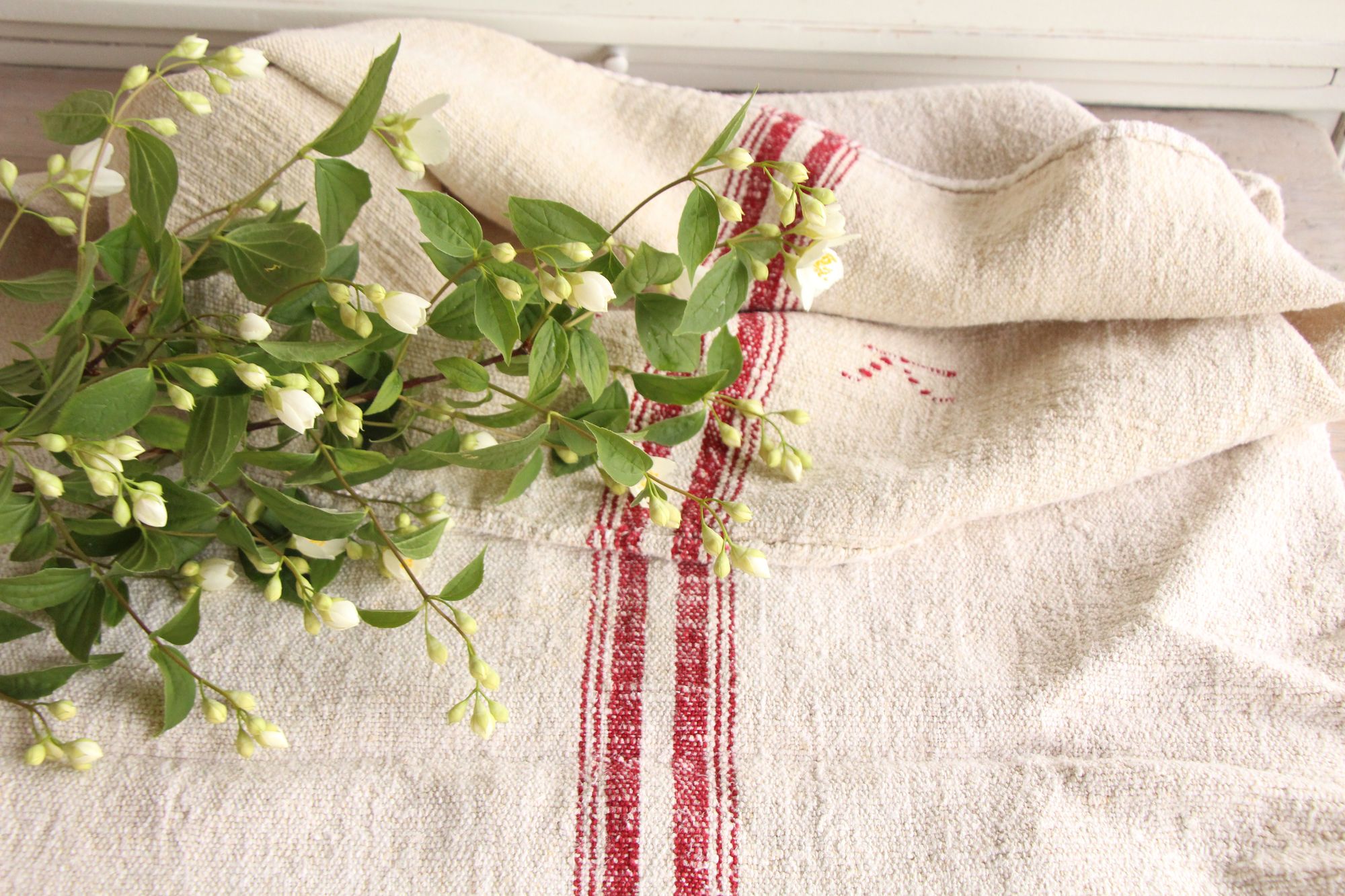 antique linen grainsack, rustic, pillow fabric, durable, wabi sabi decor, monogram, L 669 - Image 8