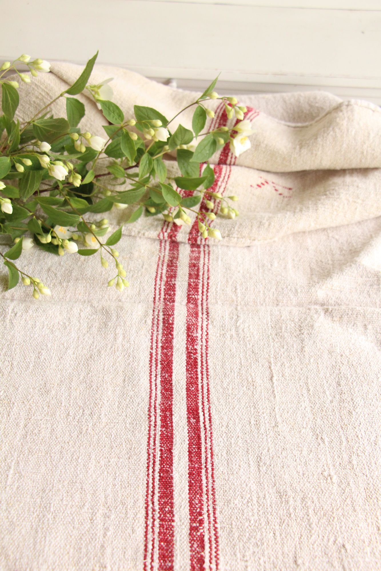 antique linen grainsack, rustic, pillow fabric, durable, wabi sabi decor, monogram, L 669 - Image 5