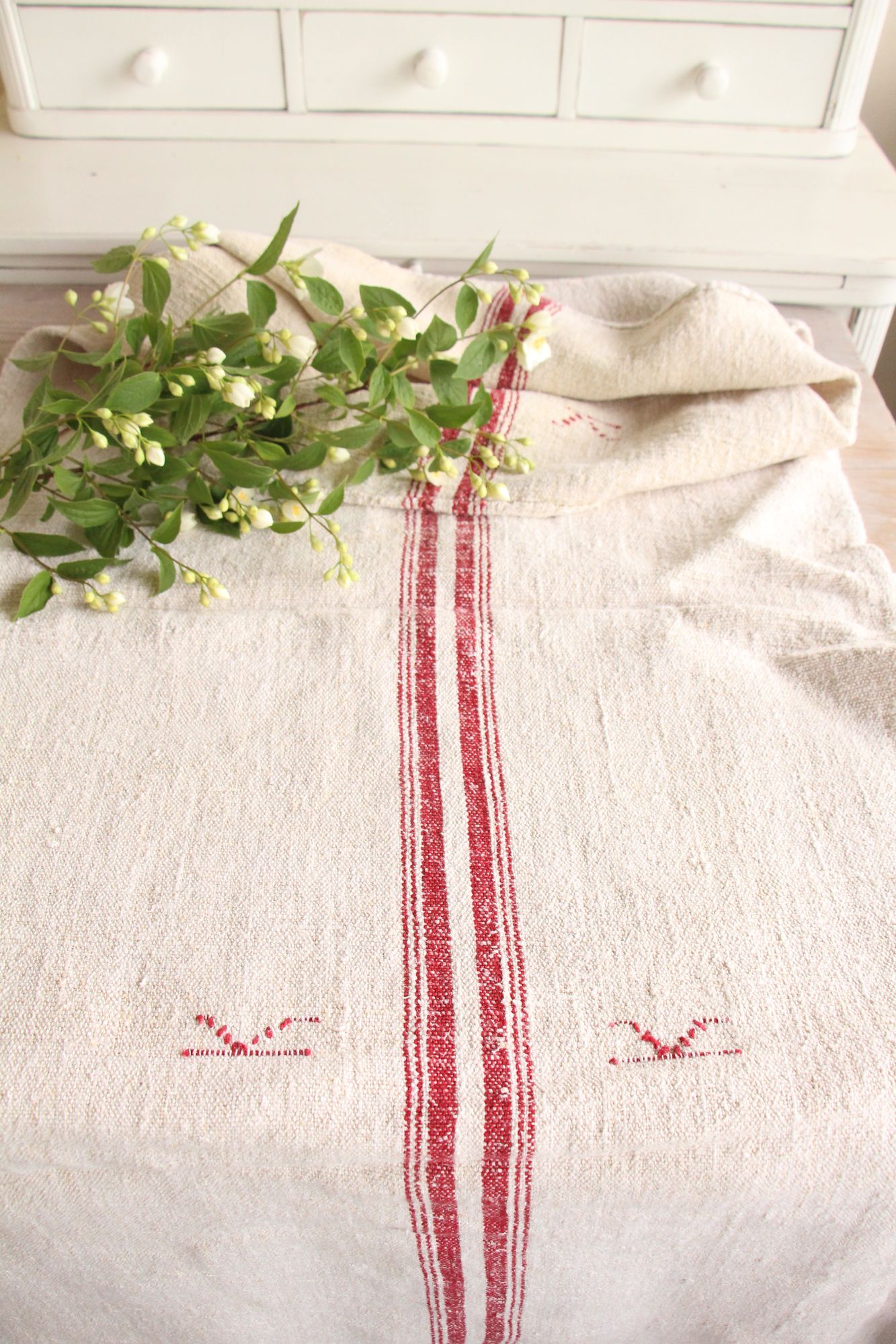 antique linen grainsack, rustic, pillow fabric, durable, wabi sabi decor, monogram, L 669 - Image 4