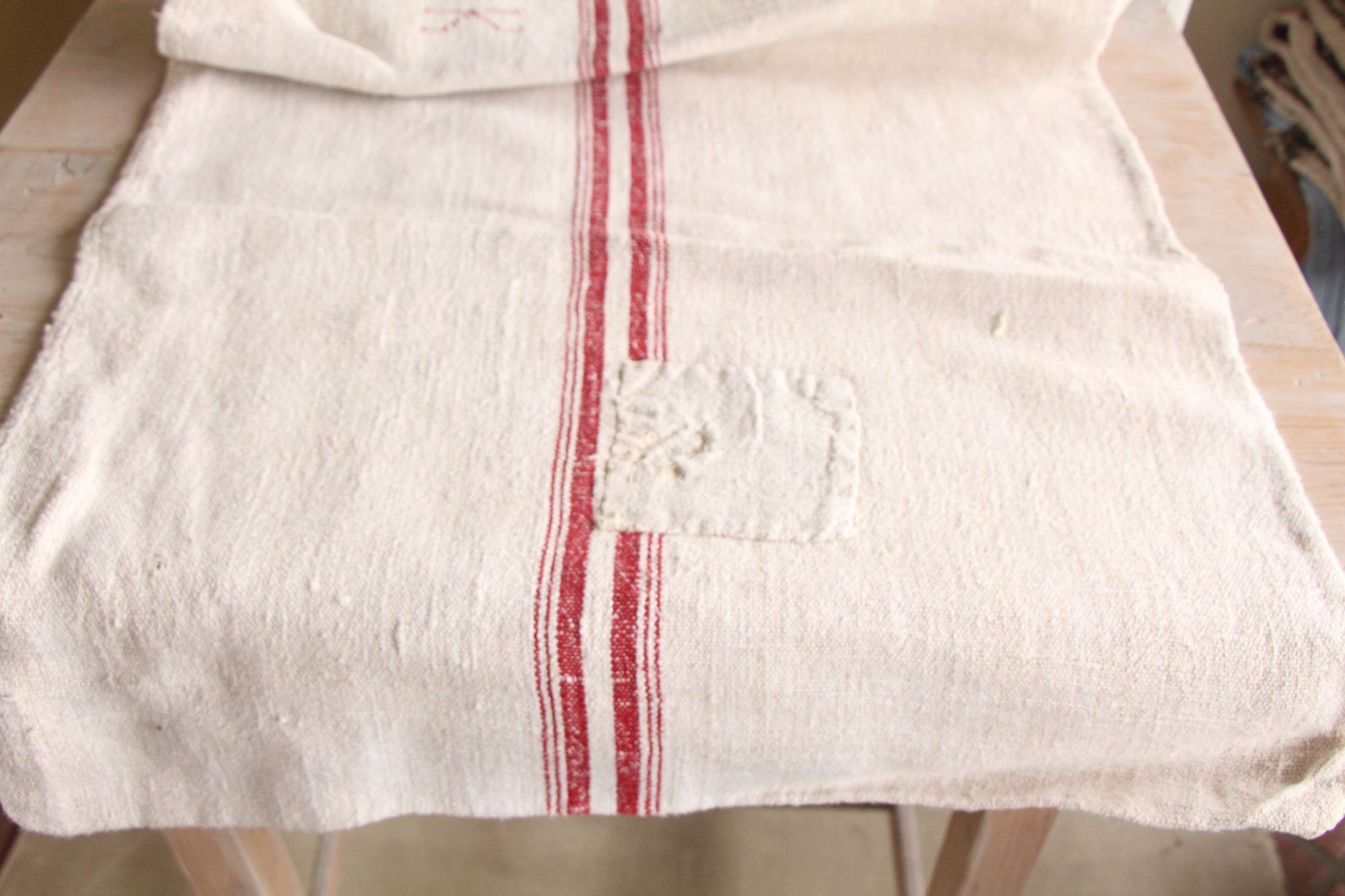 antique linen grainsack, rustic, pillow fabric, durable, wabi sabi decor, monogram, L 669 - Image 2
