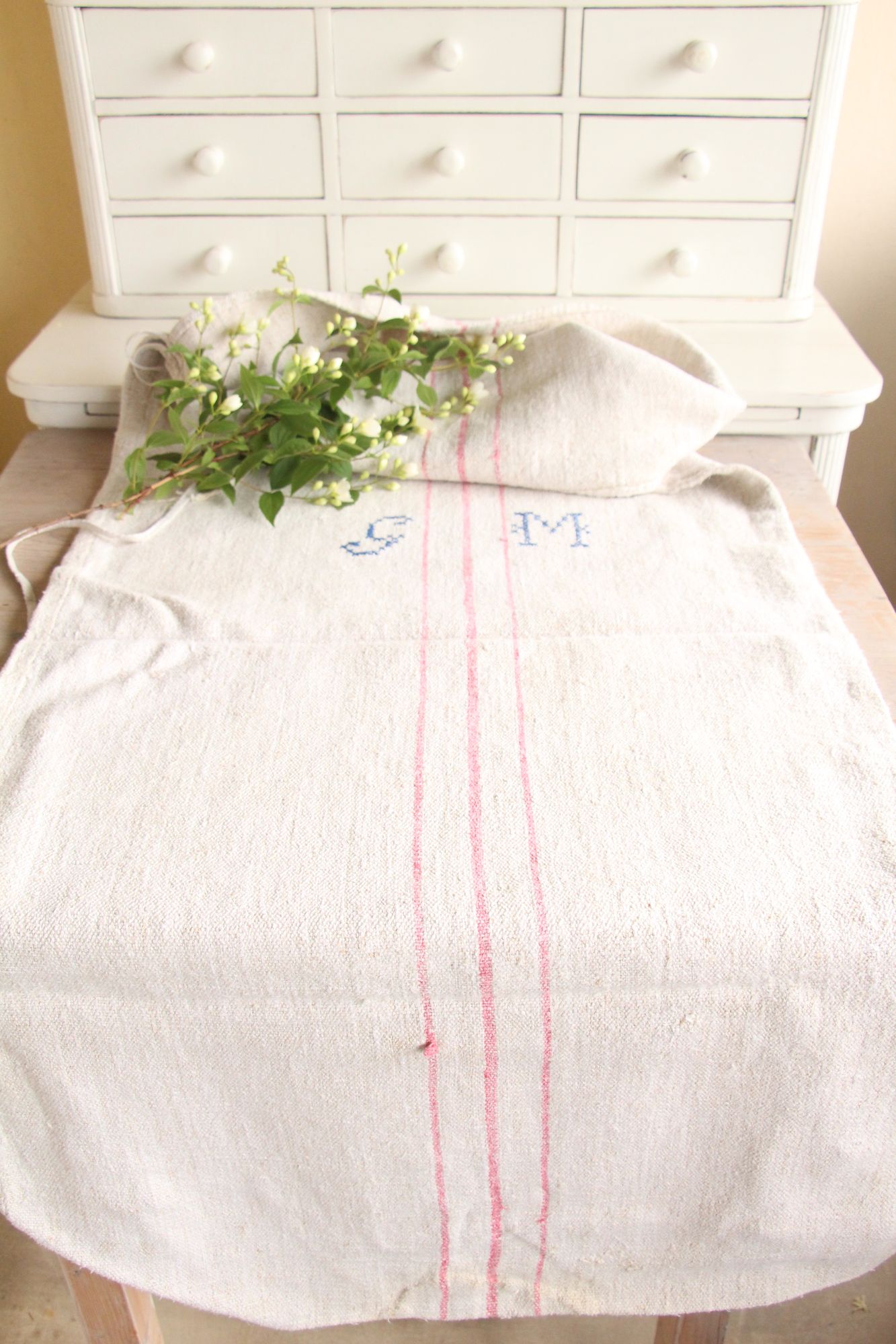 antique linen grainsack, rustic, pillow fabric, durable, wabi sabi decor, L 770 - Image 10