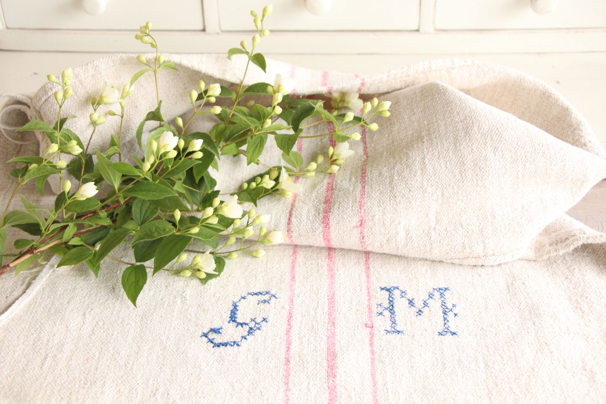 antique linen grainsack, rustic, pillow fabric, durable, wabi sabi decor, L 770