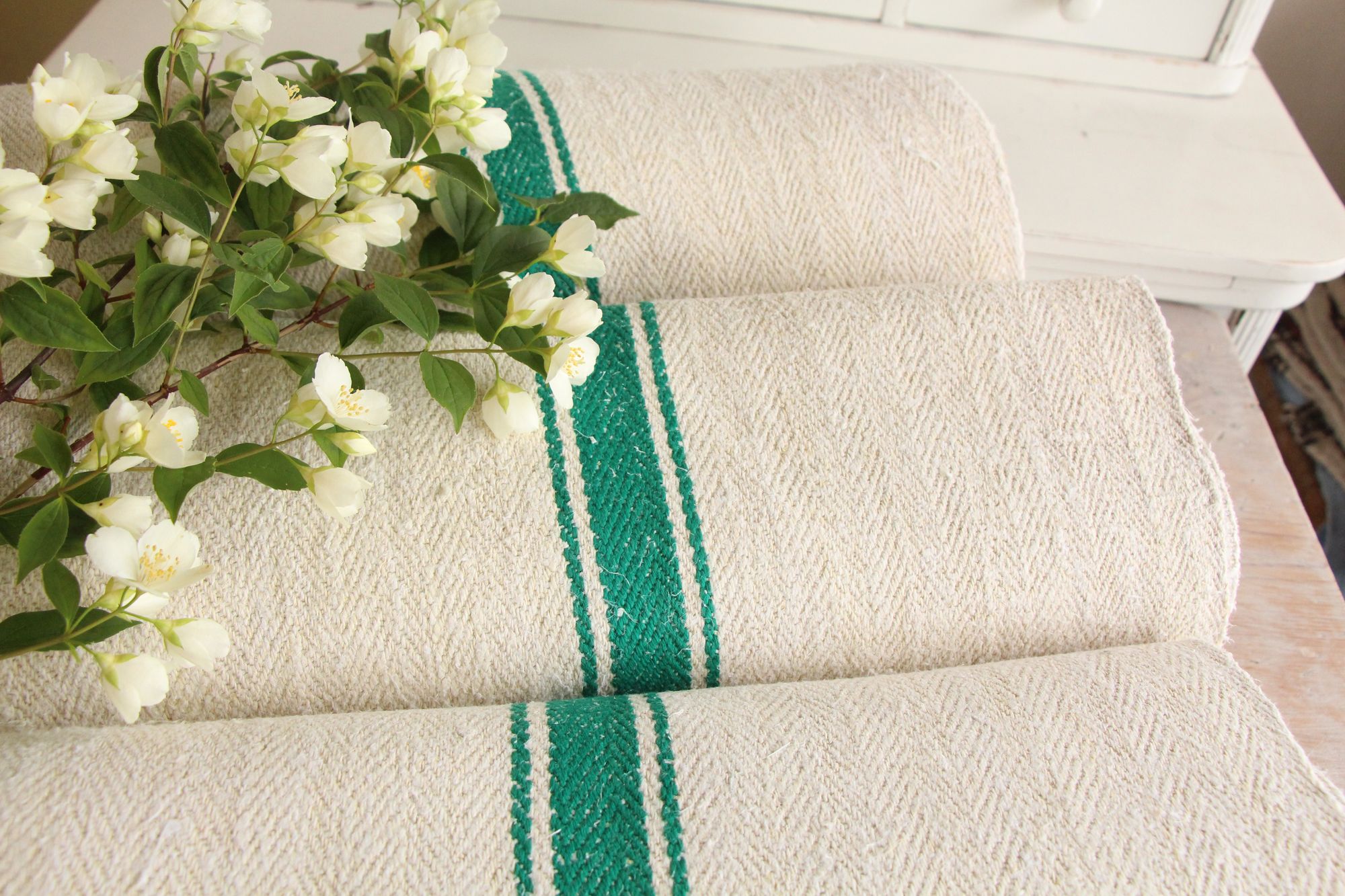 antique linen fabric, 28.21y, bulk offer, farmhouse decor, stairrunner fabric, rare stripes, herringbone, Z 208 - Image 8
