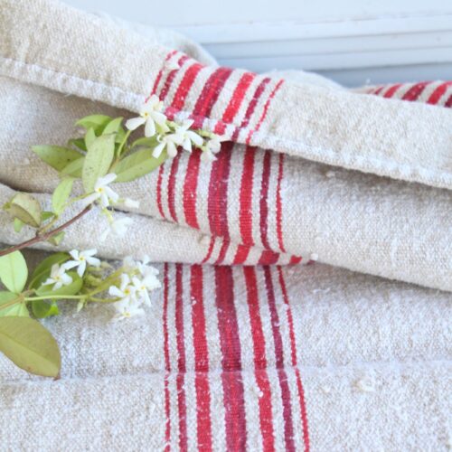 antique linen grainsack, rustic, pillow fabric, durable, wabi sabi decor, rare stripes, L 767