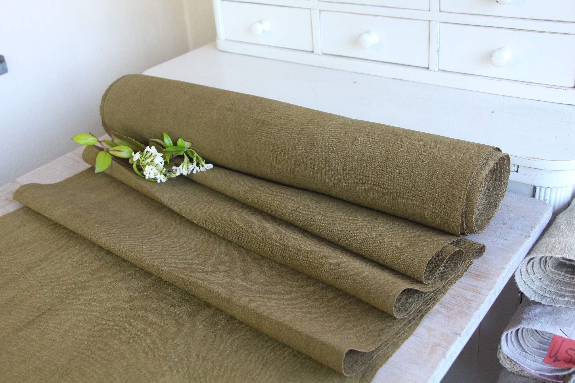 dyed antique linen fabric, 15.09 y, french linen, upholstery fabric, durable, Z 216 - Image 4