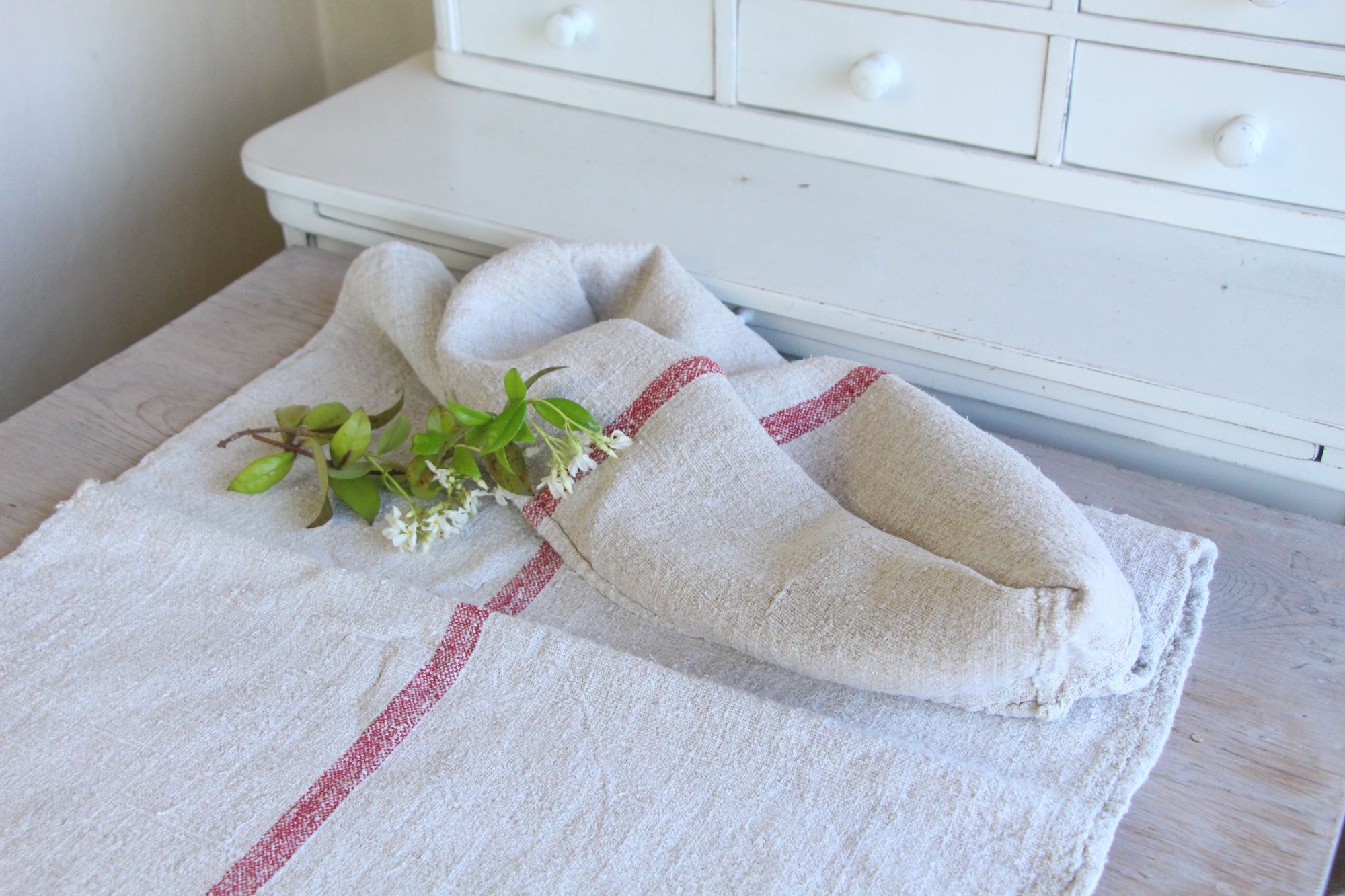 antique linen grainsack, rustic, pillow fabric, durable, wabi sabi decor, L 671