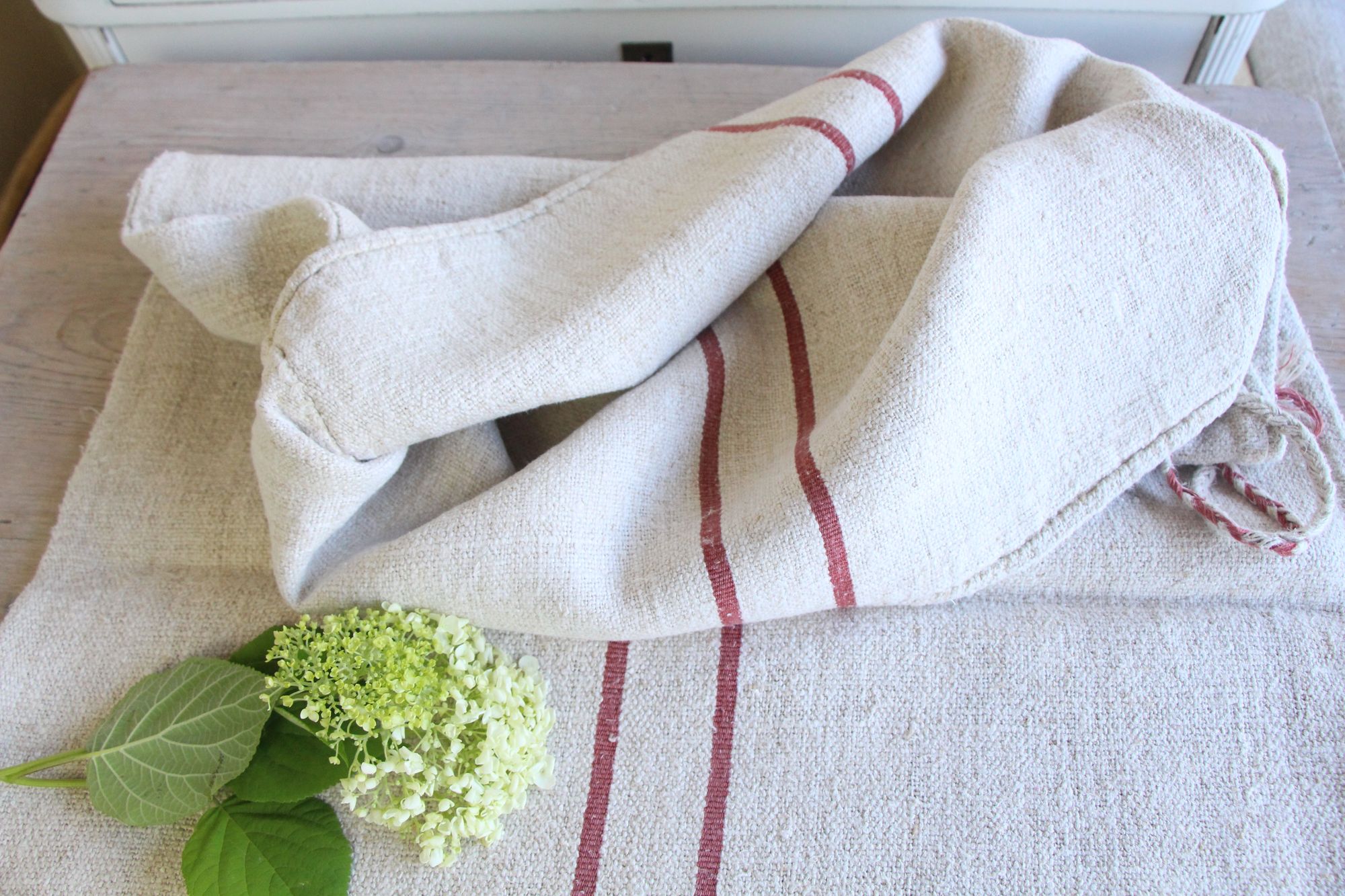 antique linen grainsack, rustic, pillow fabric, durable, wabi sabi decor, L 458 - Image 2