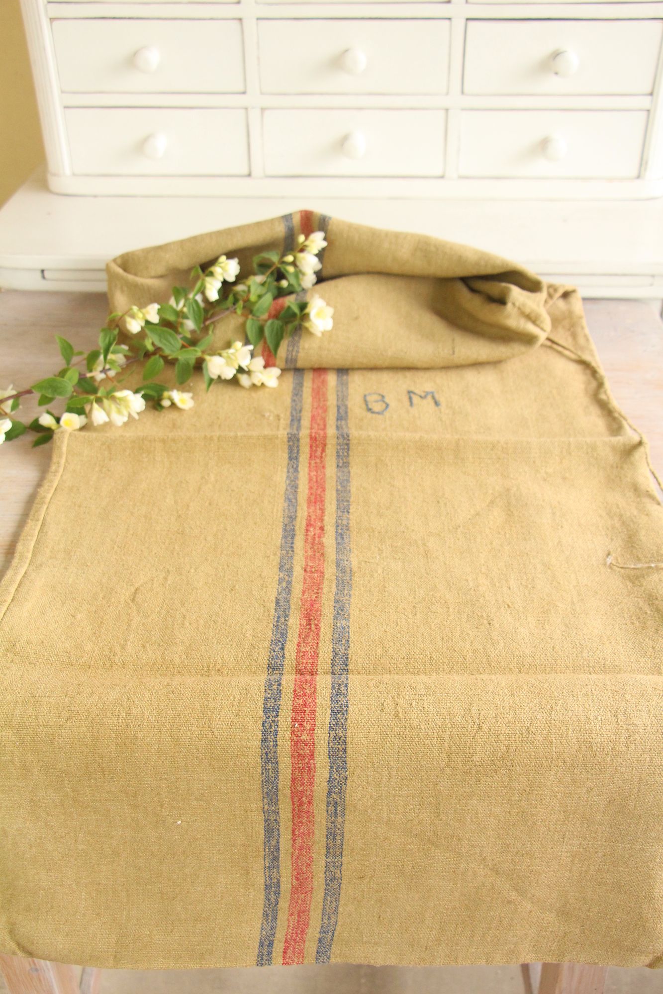 antique linen grainsack, rustic, pillow fabric, durable, dyed linen, Wabi Sabi, L 780 - Image 2