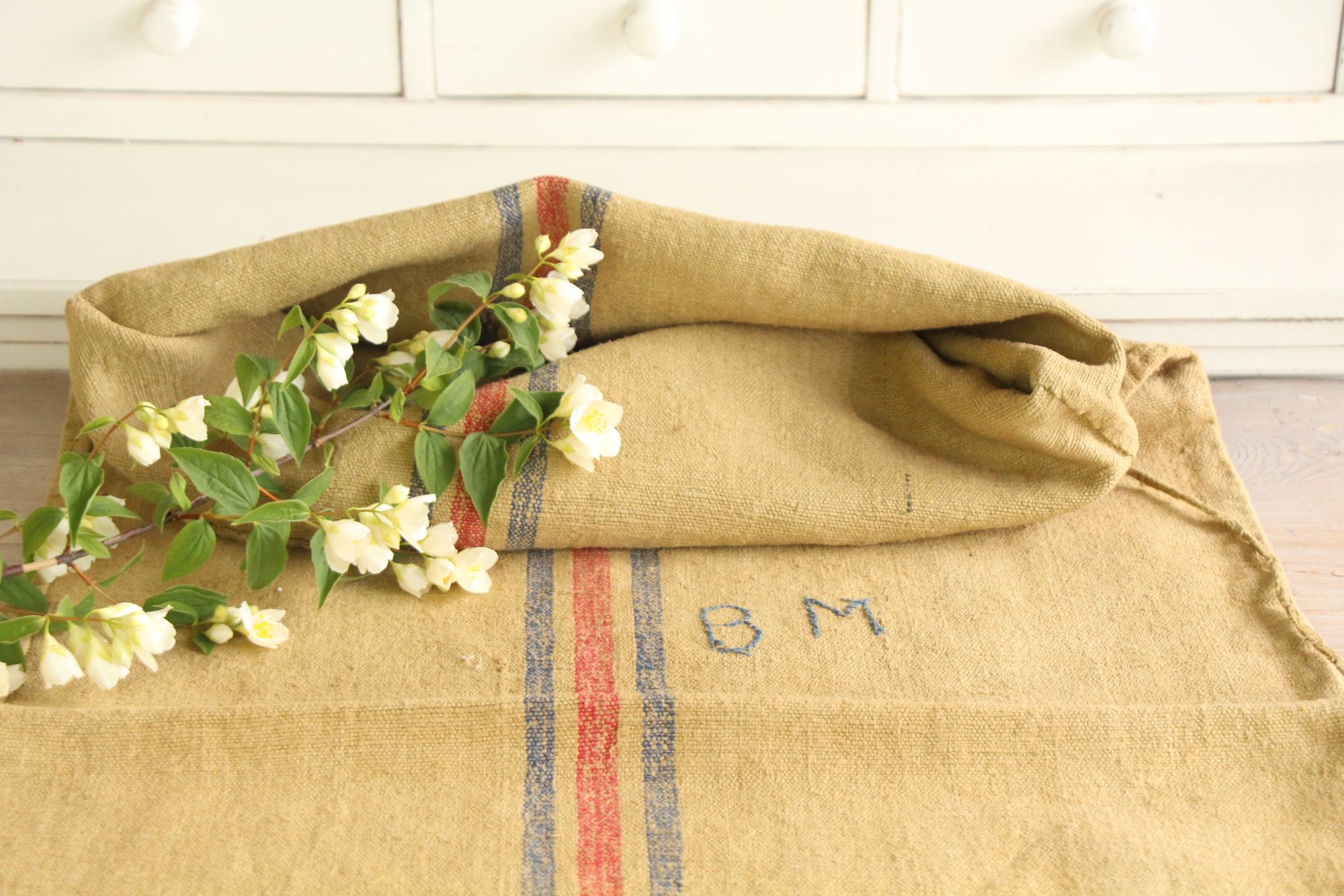 antique linen grainsack, rustic, pillow fabric, durable, dyed linen, Wabi Sabi, L 780 - Image 4