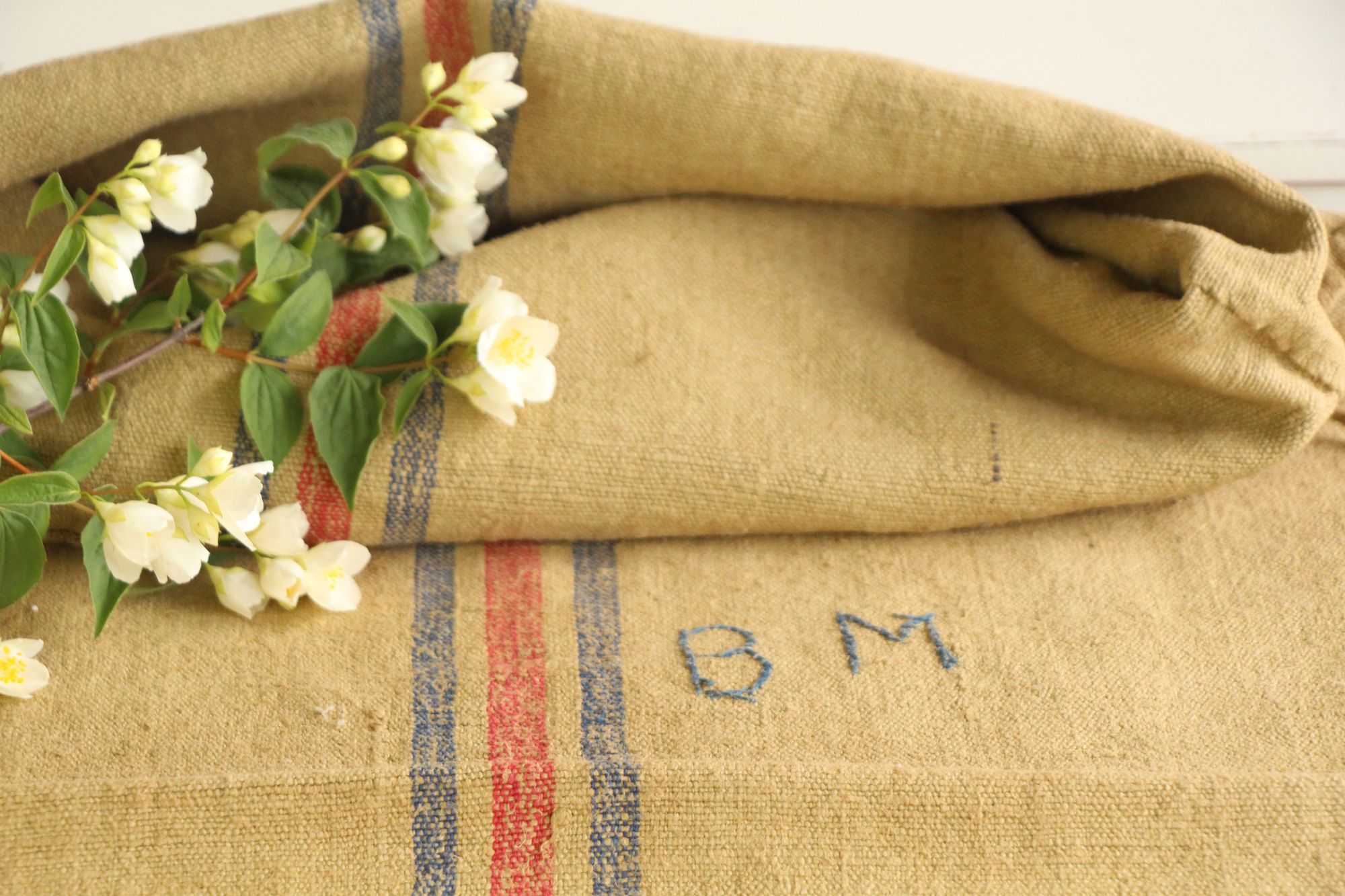 antique linen grainsack, rustic, pillow fabric, durable, dyed linen, Wabi Sabi, L 780