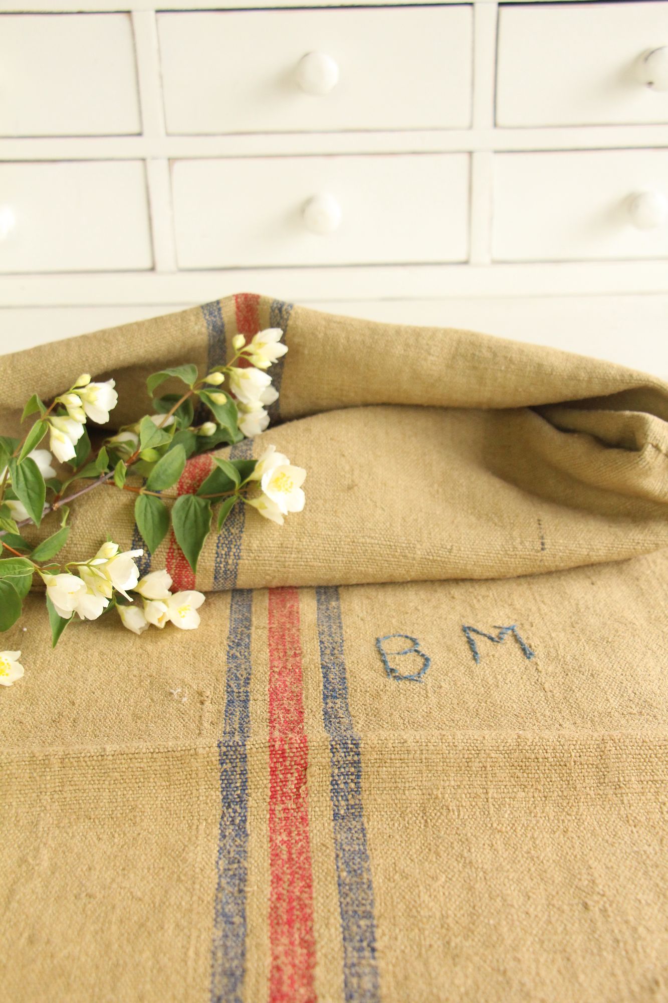 antique linen grainsack, rustic, pillow fabric, durable, dyed linen, Wabi Sabi, L 780 - Image 9