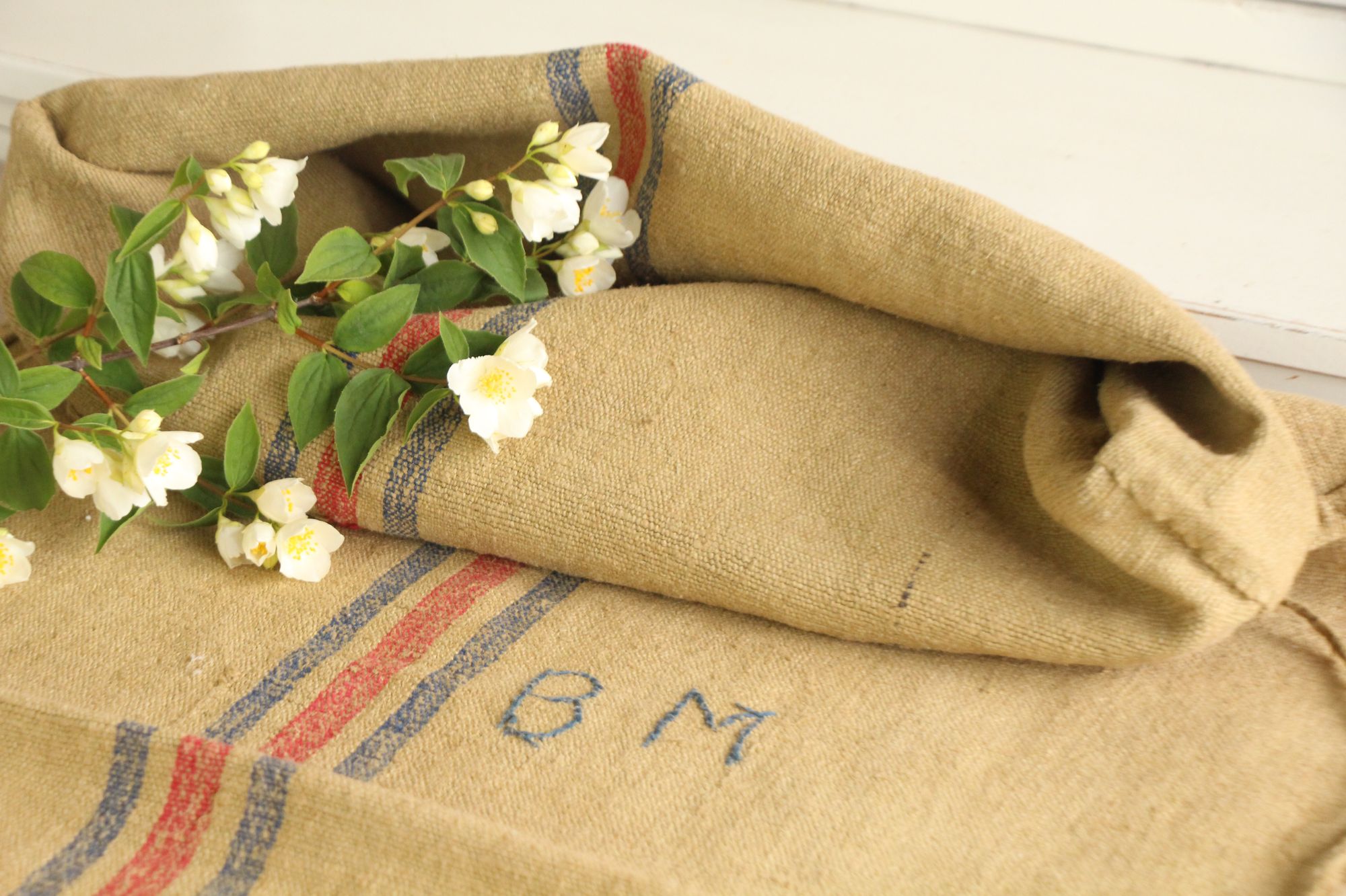 antique linen grainsack, rustic, pillow fabric, durable, dyed linen, Wabi Sabi, L 780 - Image 13