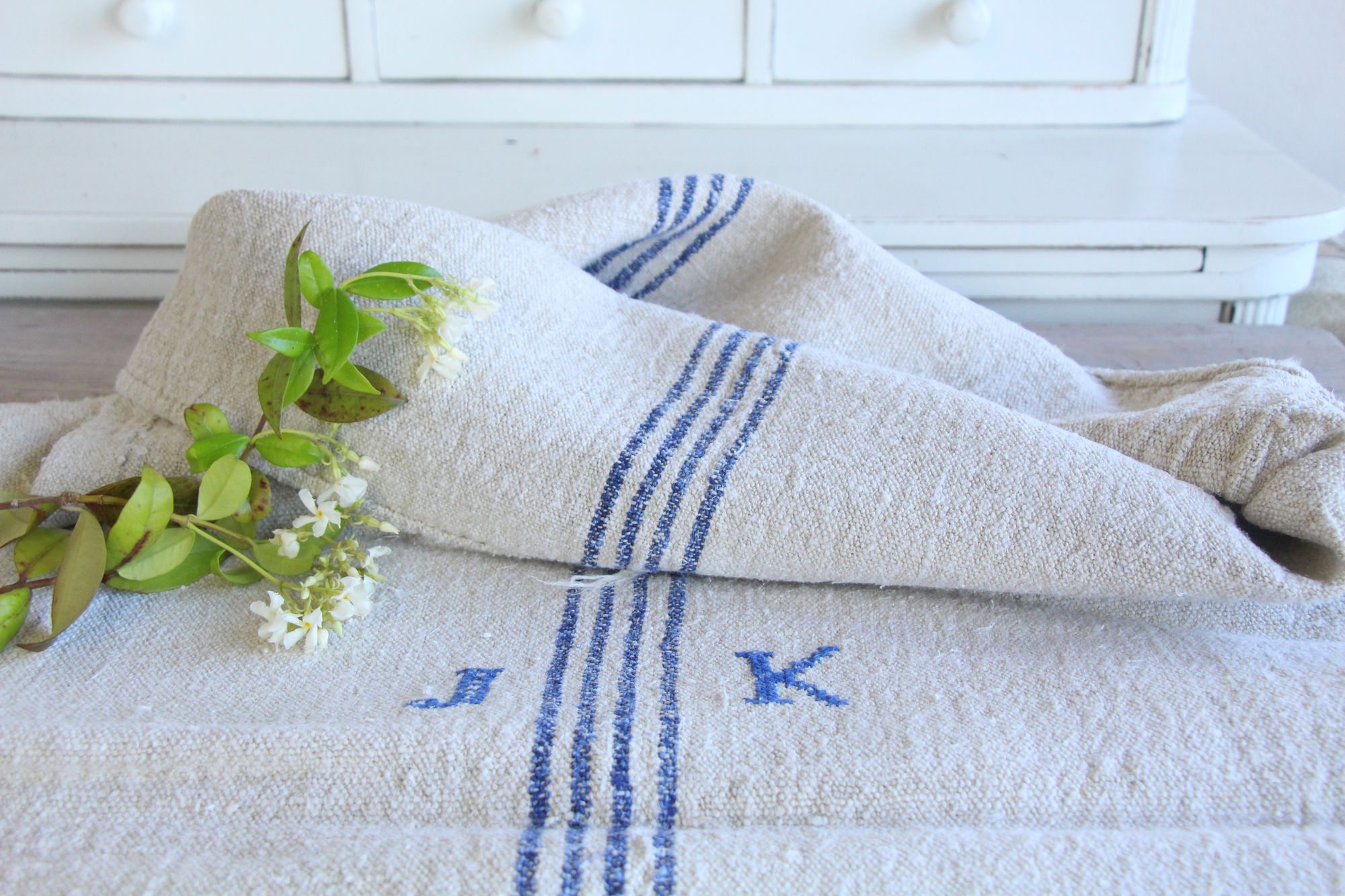 antique linen grainsack, pillow fabric, farmhouse decor, durable, L 140 A - Image 4