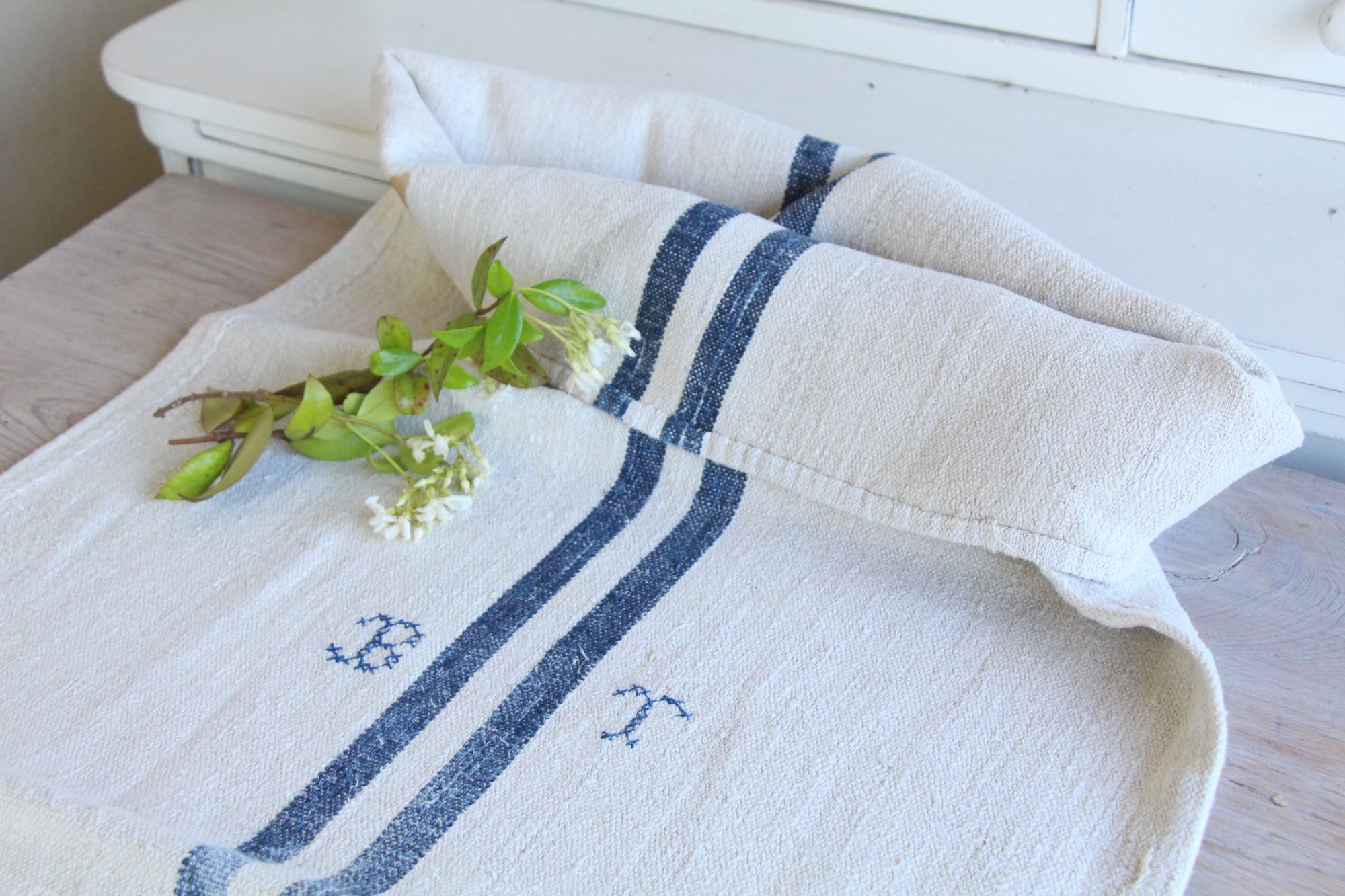 antique linen grainsack, pillow fabric, farmhouse decor, durable, L 813 - Image 5