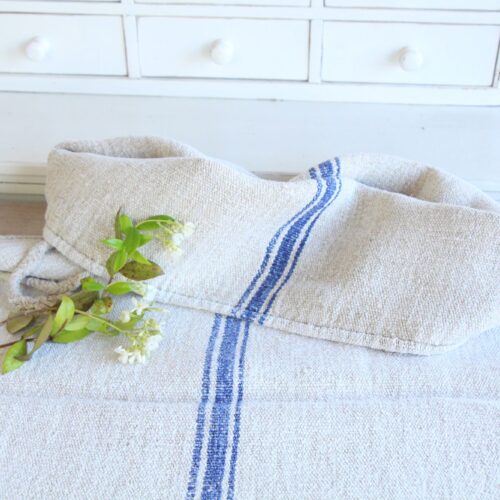 antique linen grainsack, pillow fabric, farmhouse decor, durable, L 814