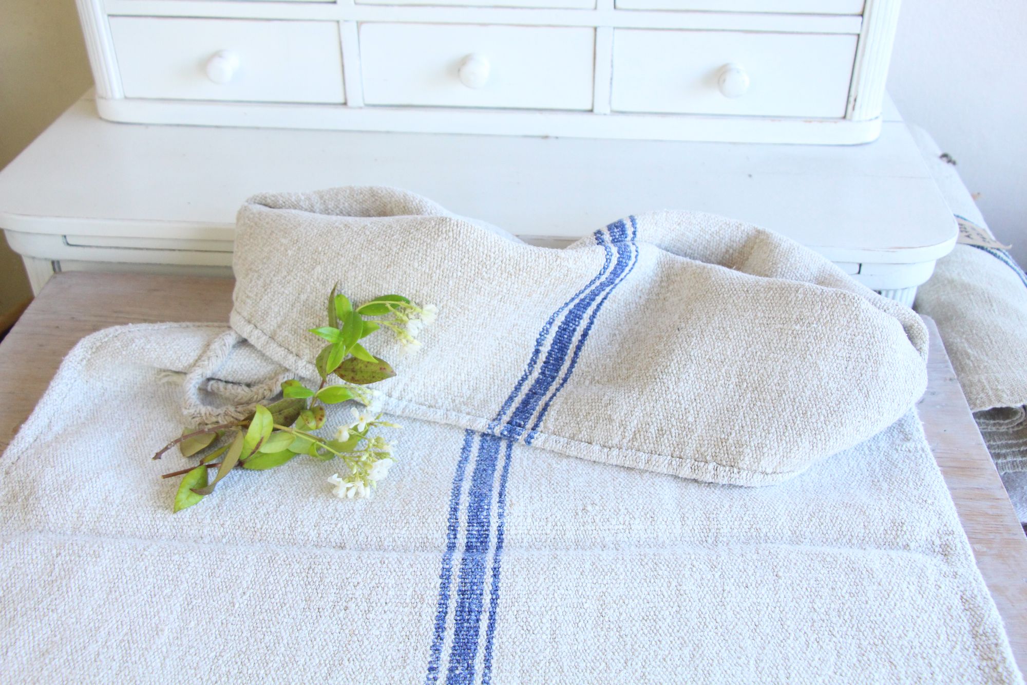 antique linen grainsack, pillow fabric, farmhouse decor, durable, L 814
