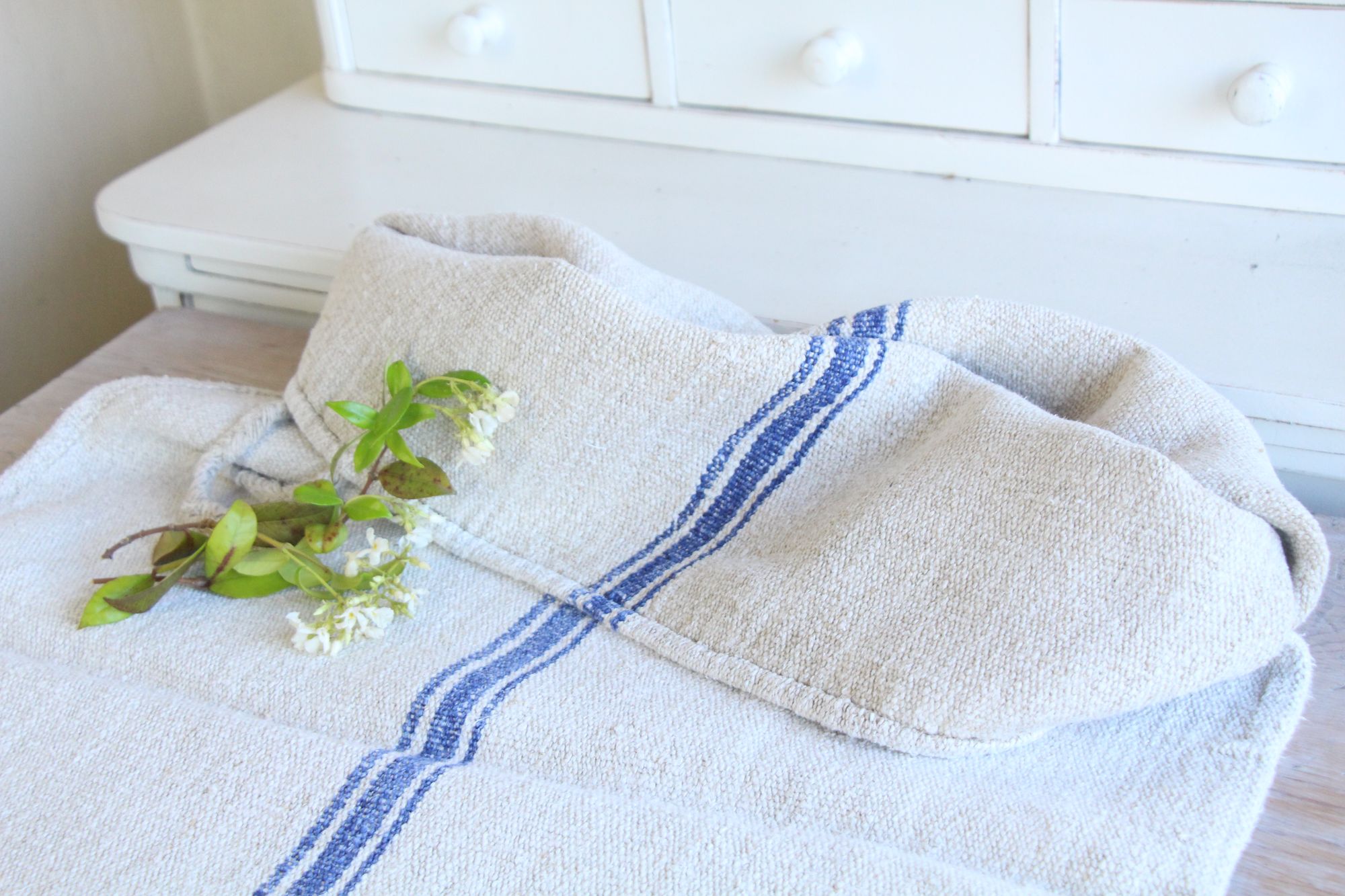 antique linen grainsack, pillow fabric, farmhouse decor, durable, L 814 - Image 3