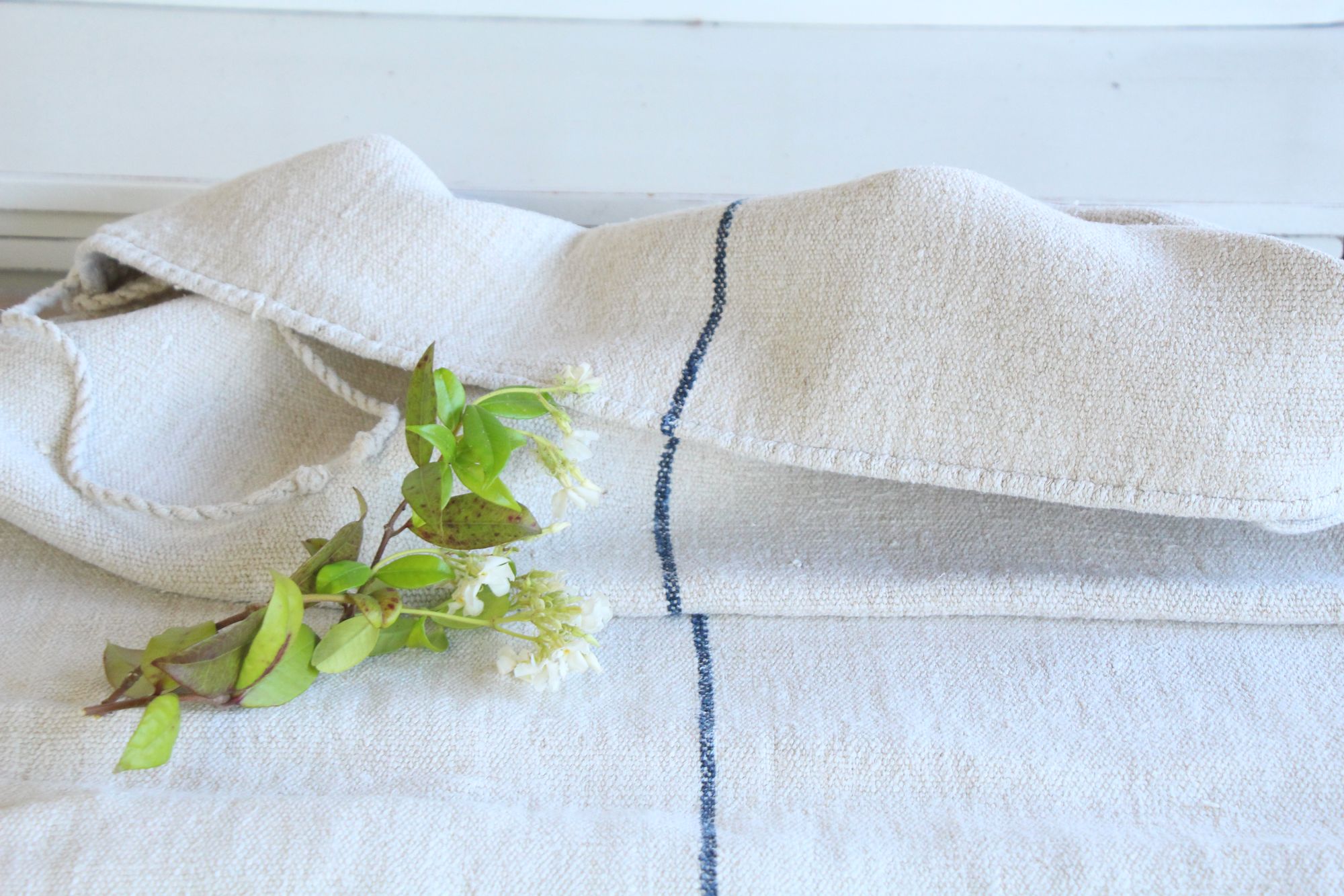 antique linen grainsack, pillow fabric, farmhouse decor, durable, L 801