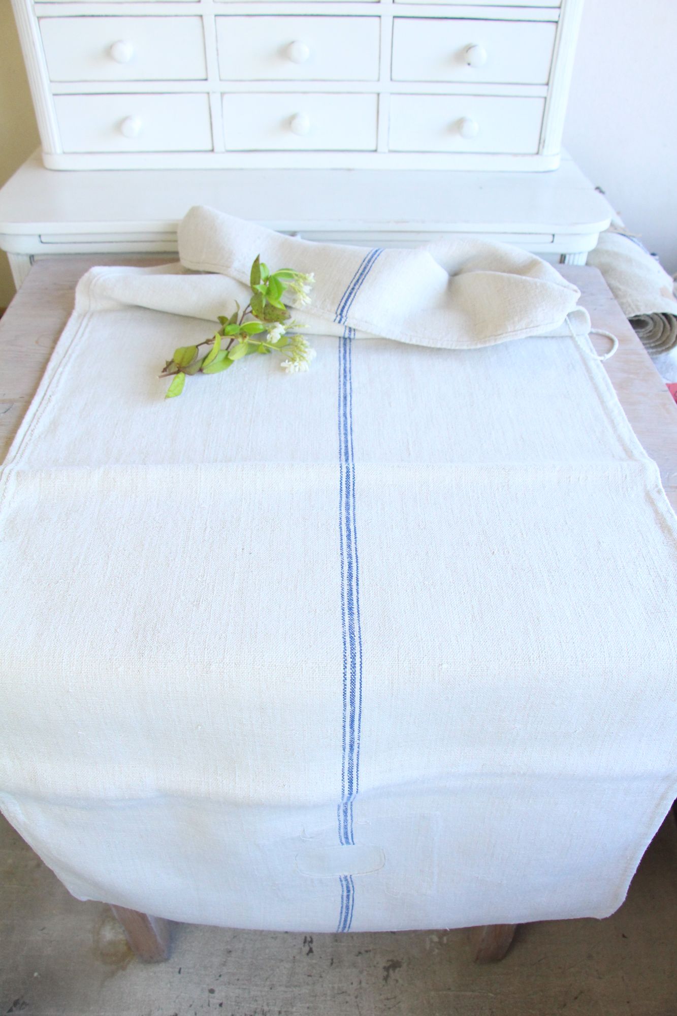 antique linen grainsack, pillow fabric, farmhouse decor, durable, L 802
