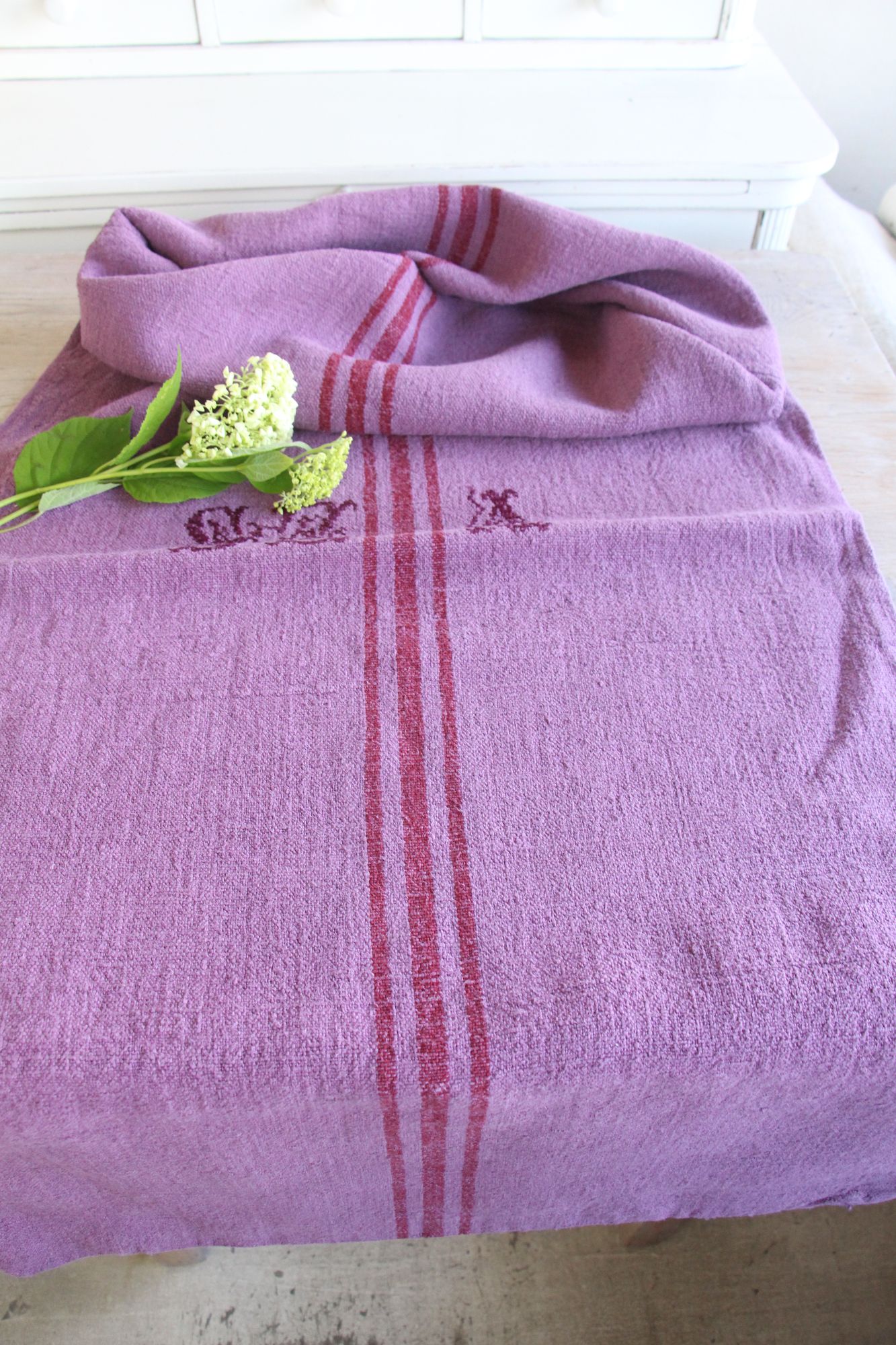 antique linen grainsack, rustic, pillow fabric, durable, dyed linen, Wabi Sabi, Monogram, L 898 - Image 10